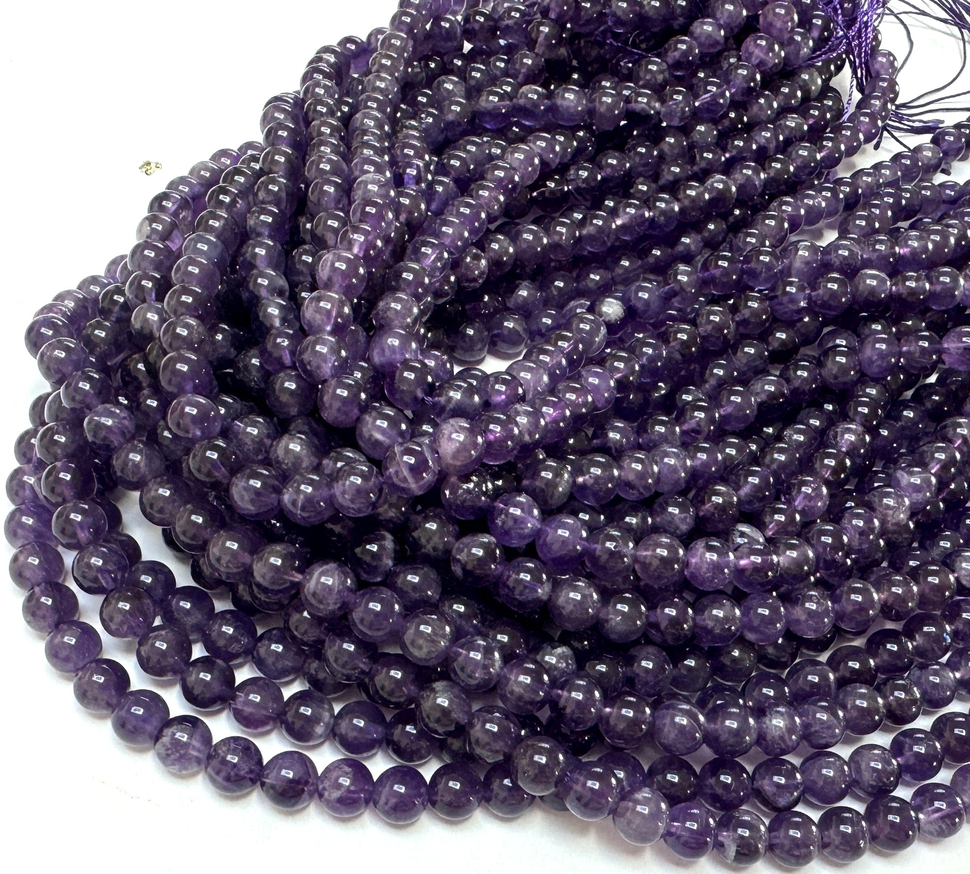 Dark Amethyst 6mm round natural gemstone beads 39cm strand