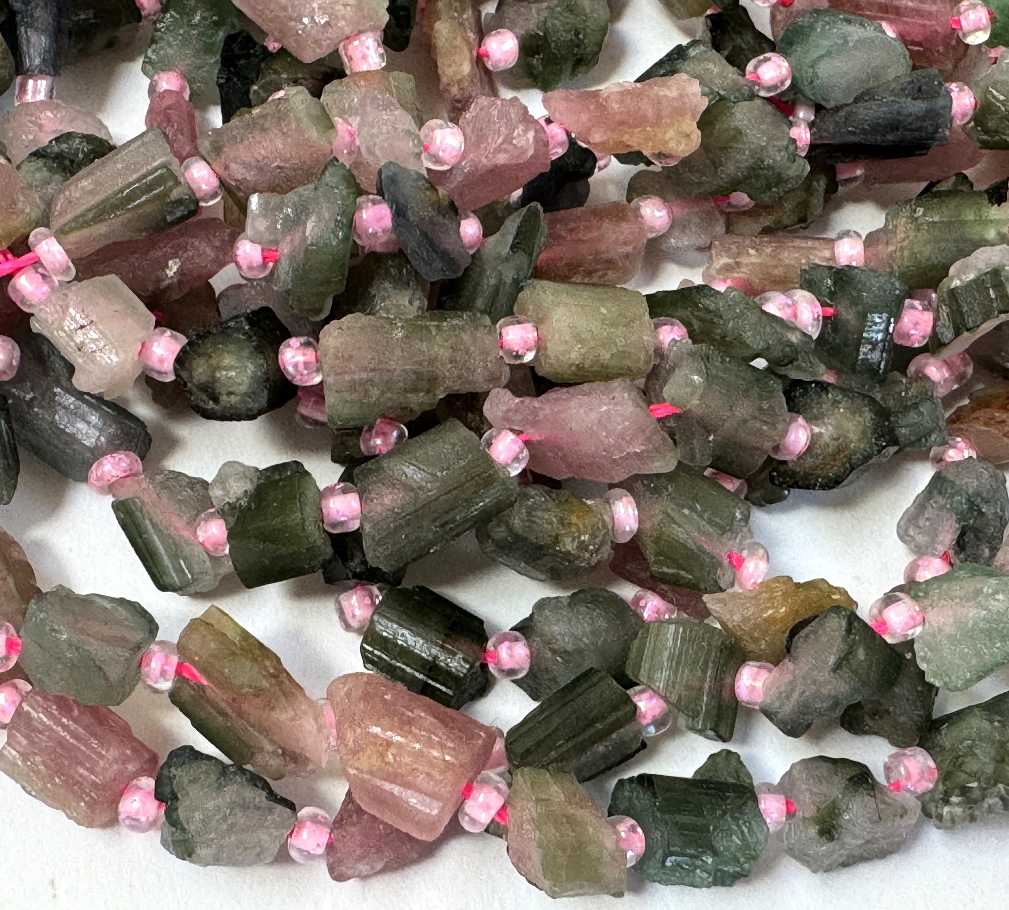Pink Green Watermelon Tourmaline raw nuggets natural gemstone beads 38cm strand - Oz Beads 