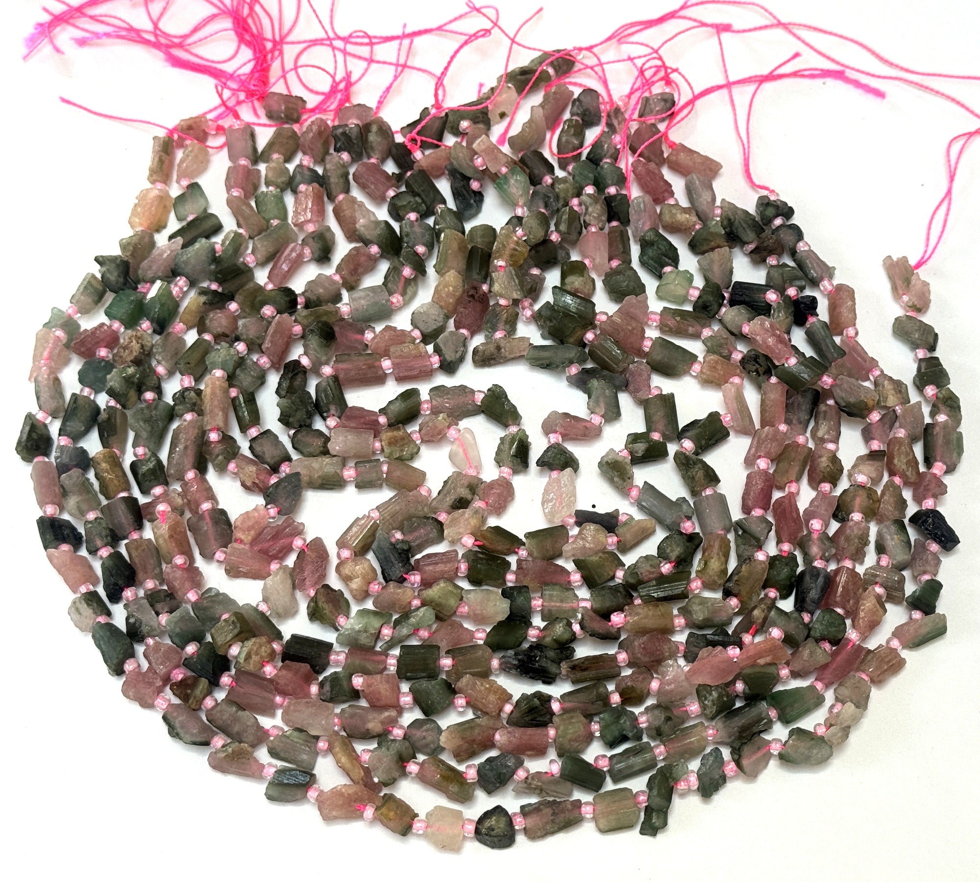 Pink Green Watermelon Tourmaline raw nuggets natural gemstone beads 38cm strand - Oz Beads 