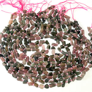 Pink Green Watermelon Tourmaline raw nuggets natural gemstone beads 38cm strand - Oz Beads 