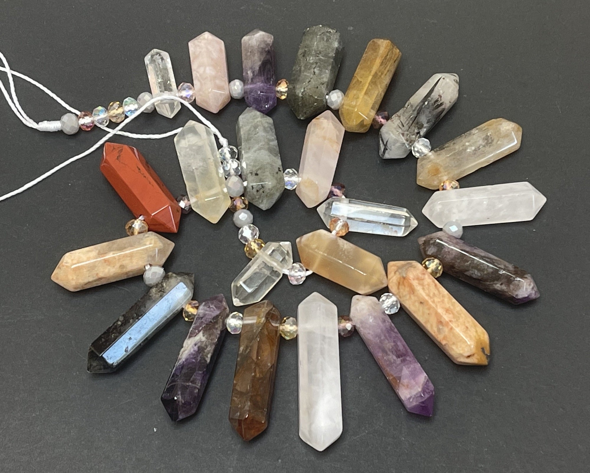 Mixed Gemstone Points 23 top drilled double terminated natural crystal points