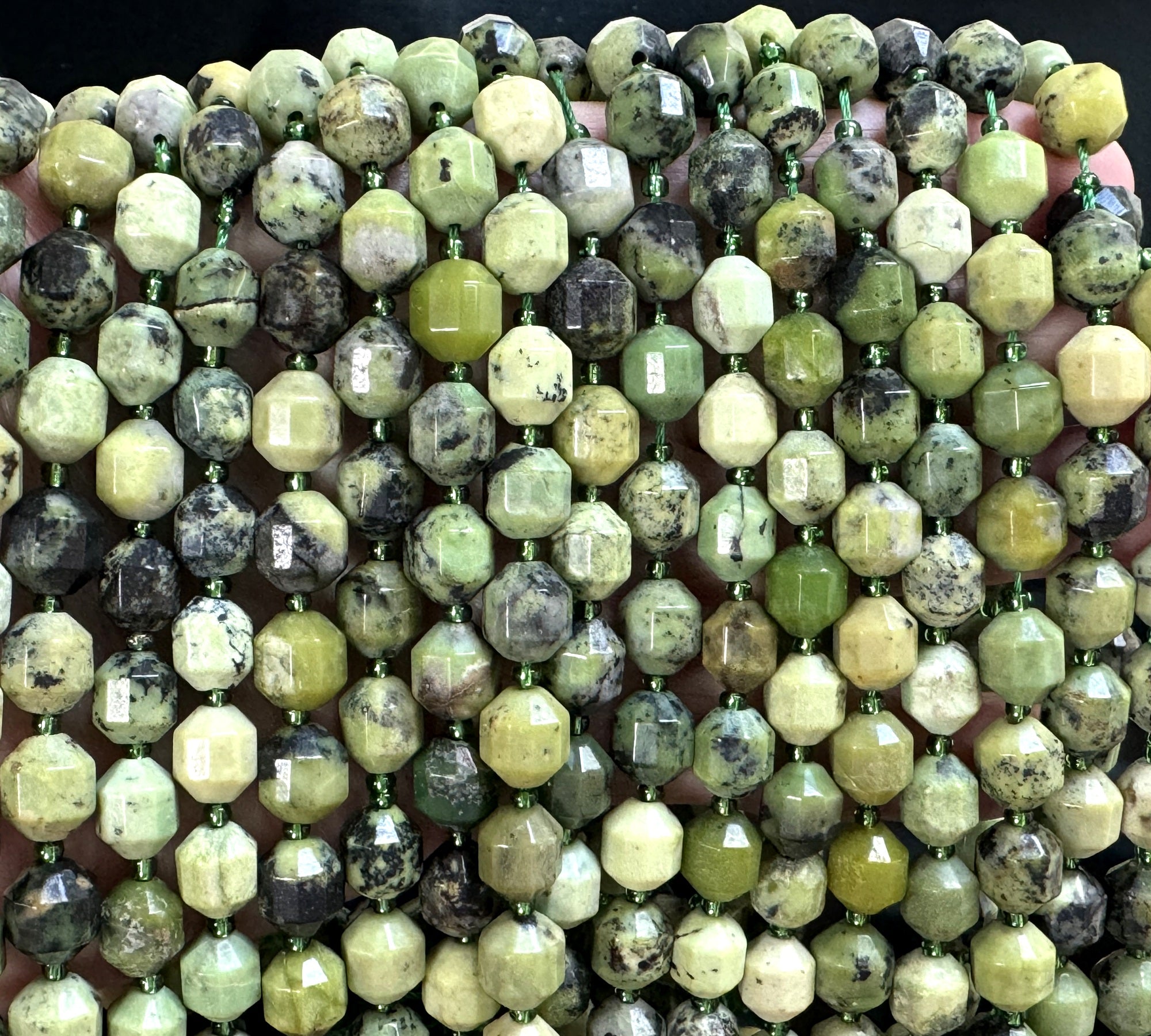 Chrysoprase faceted 8x9mm energy prism natural gemstone beads 15" strand