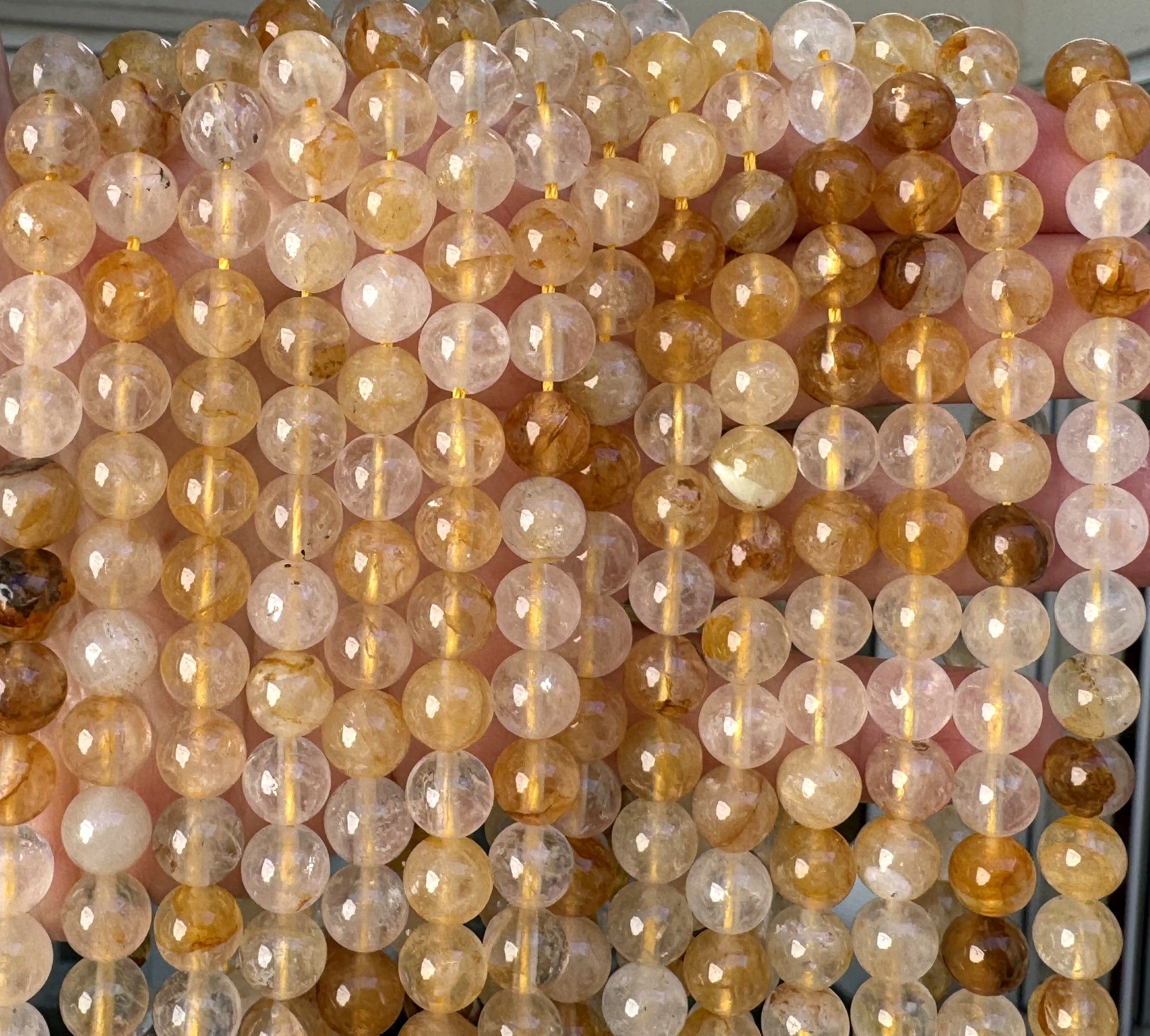 Golden Healer Quartz 8mm round natural gemstone beads 15.5" strand