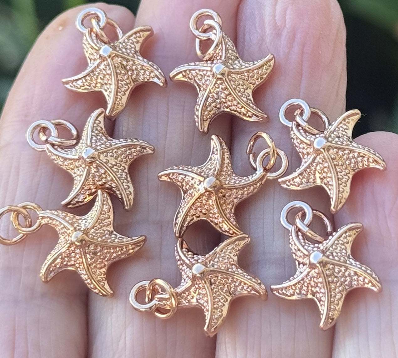 Star Fish charm 13x17mm 14K Rose Gold plated metal alloy pendant - Oz Beads 