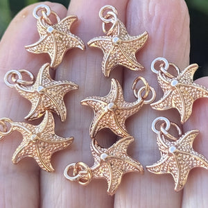 Star Fish charm 13x17mm 14K Rose Gold plated metal alloy pendant - Oz Beads 