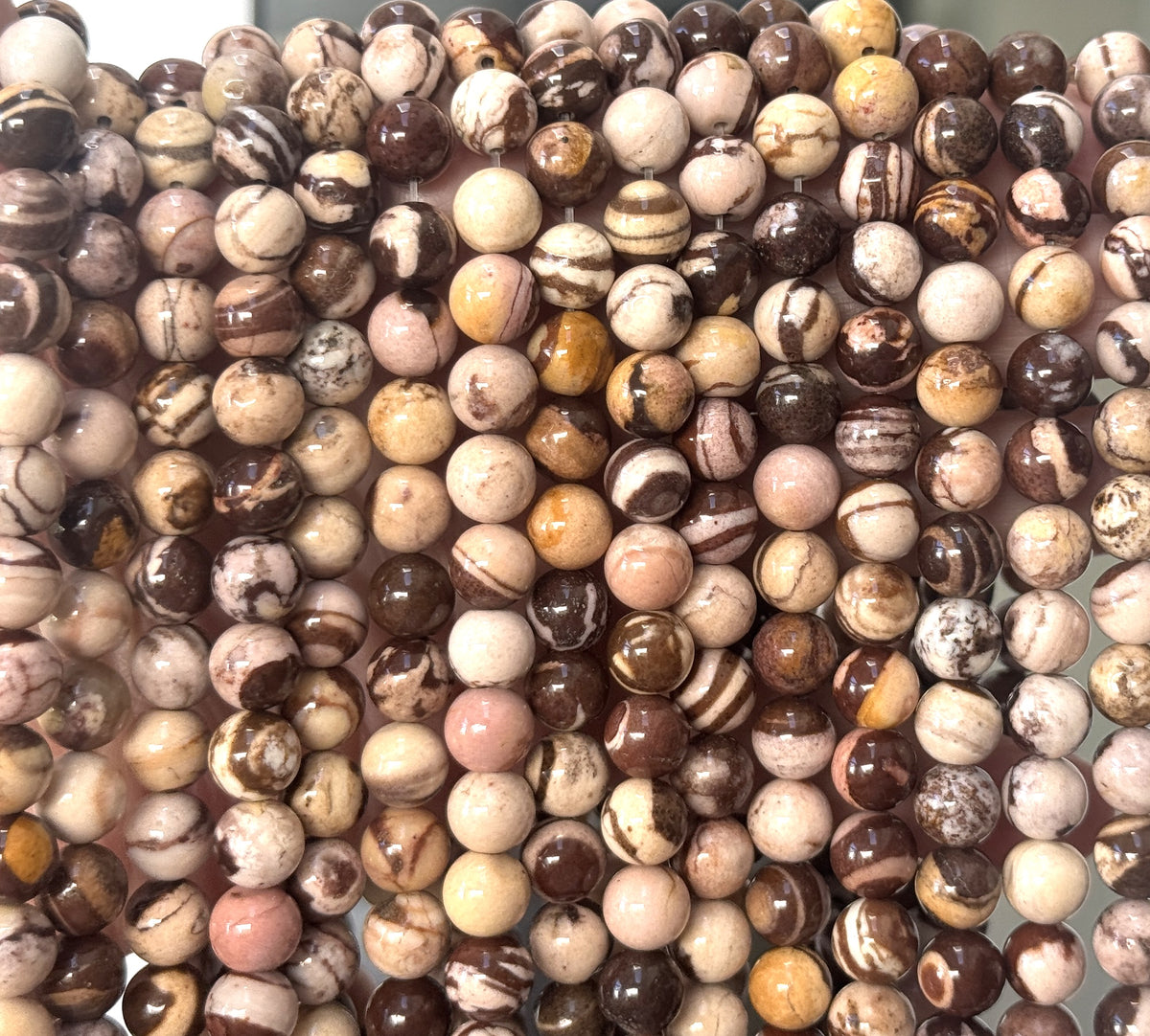 Australian Zebra Jasper 8mm round natural gemstone beads 15" strand - Oz Beads 