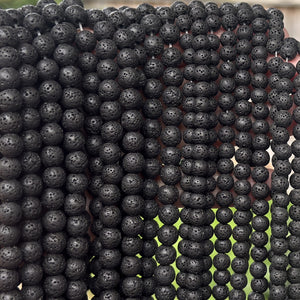 Lava Black diffuser beads, round natural volcanic lava, 6, 8, 10mm, 39cm (15.5") strand