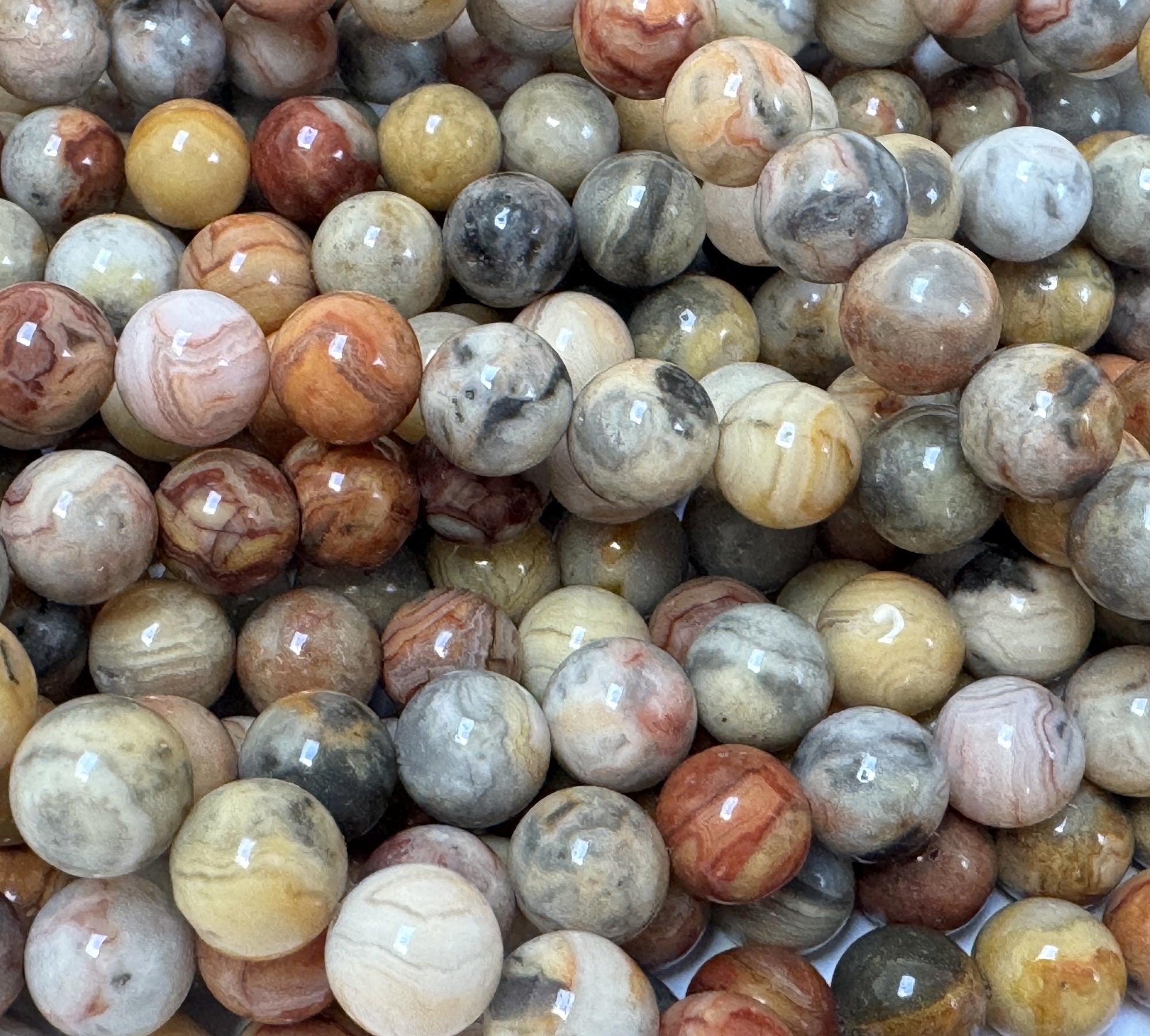 Crazy Lace Agate 8mm round natural gemstone beads 15" strand - Oz Beads 