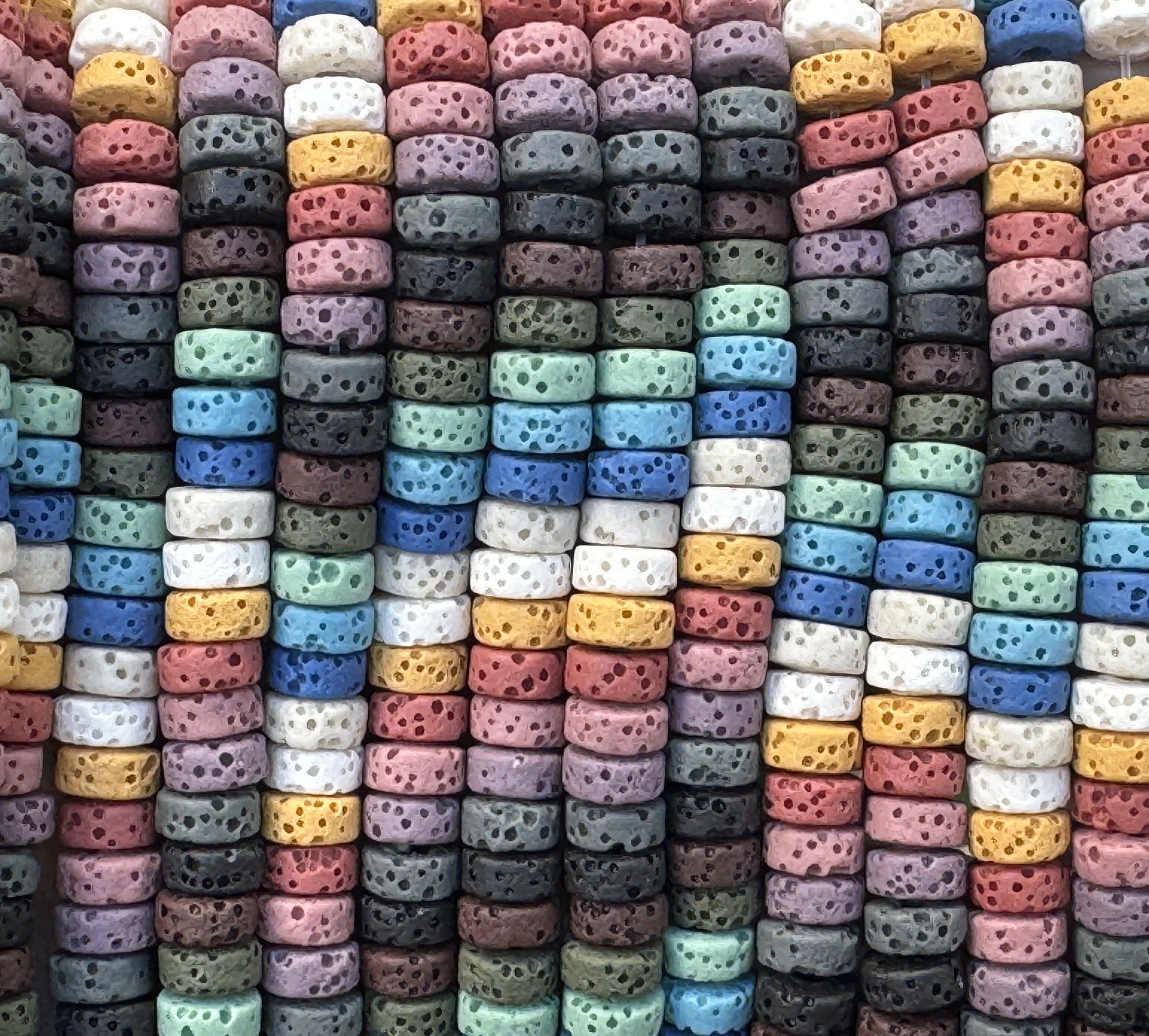 Lava Mix Color 3x6mm coin shaped volcanic diffuser beads 40cm strand