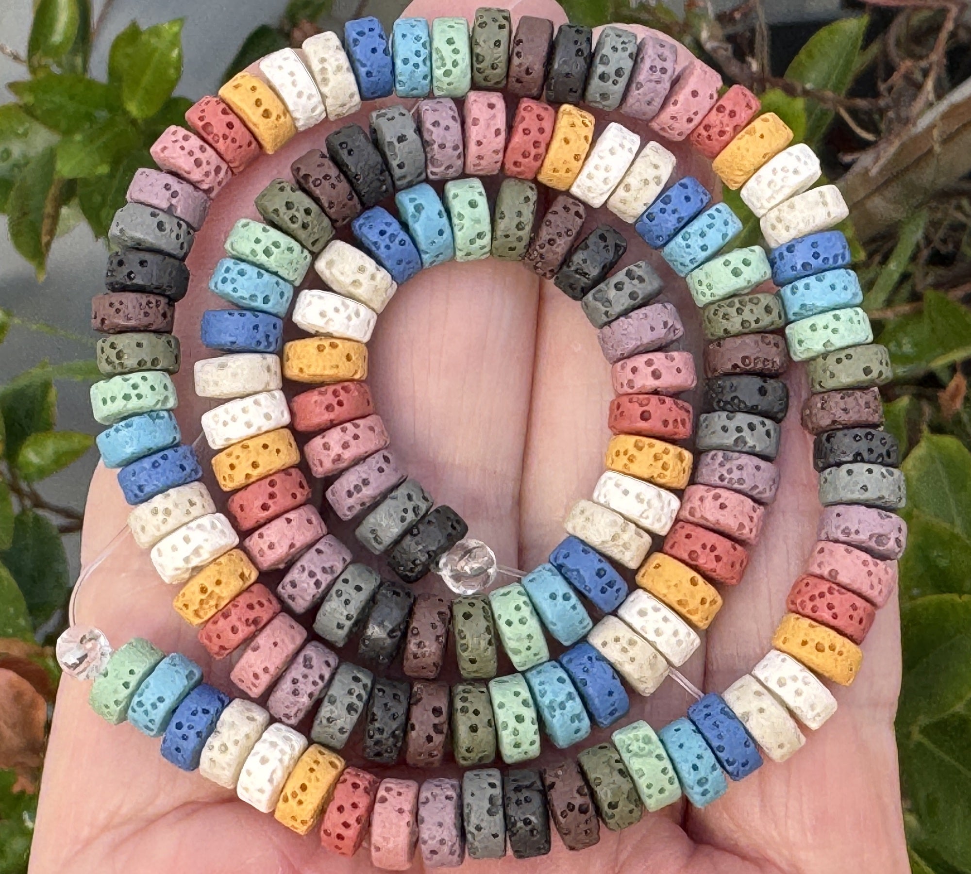 Lava Mix Color 3x6mm coin shaped volcanic diffuser beads 40cm strand