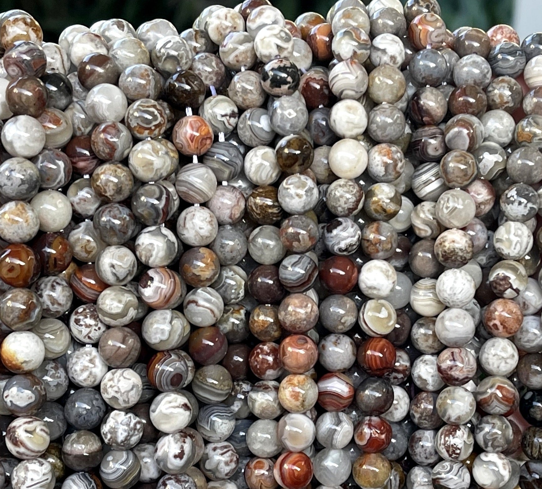 Mexican Laguna Lace Agate 8mm round natural gemstone beads 15.5" strand