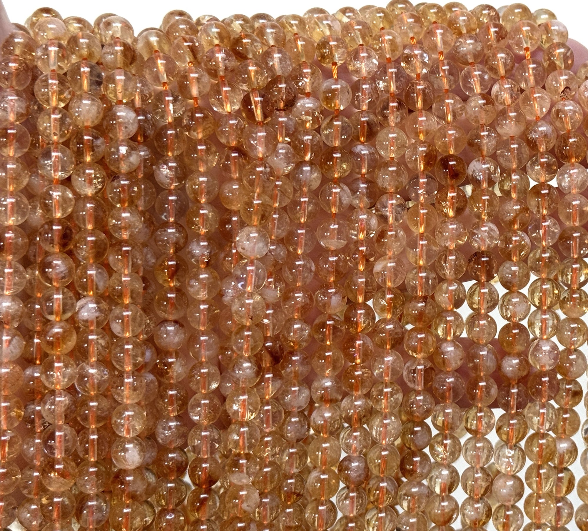 Citrine 6mm round natural gemstone beads 39cm strand