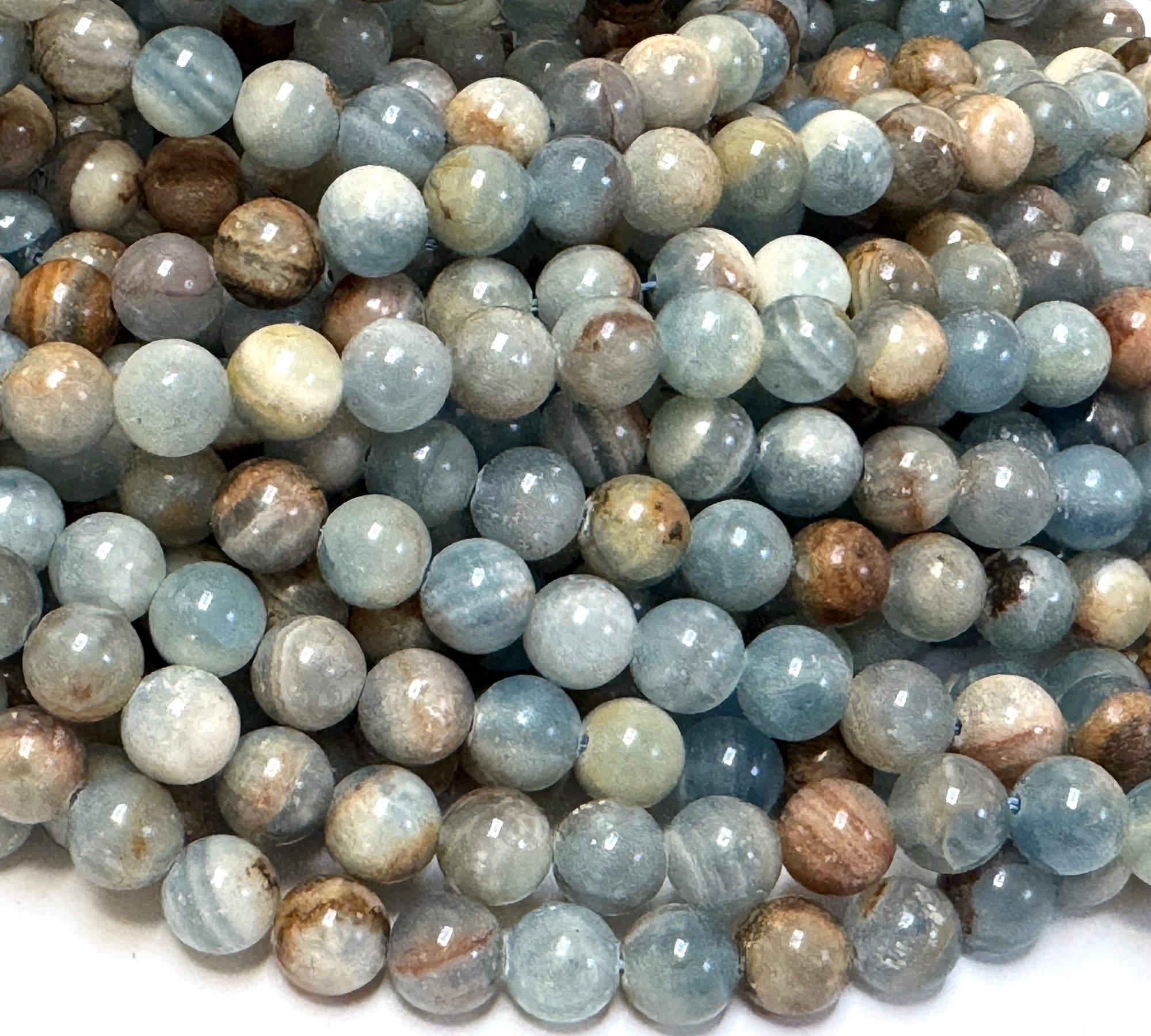 Argentina Lemurian Aquatine Calcite 8mm round natural gemstone beads - Oz Beads
