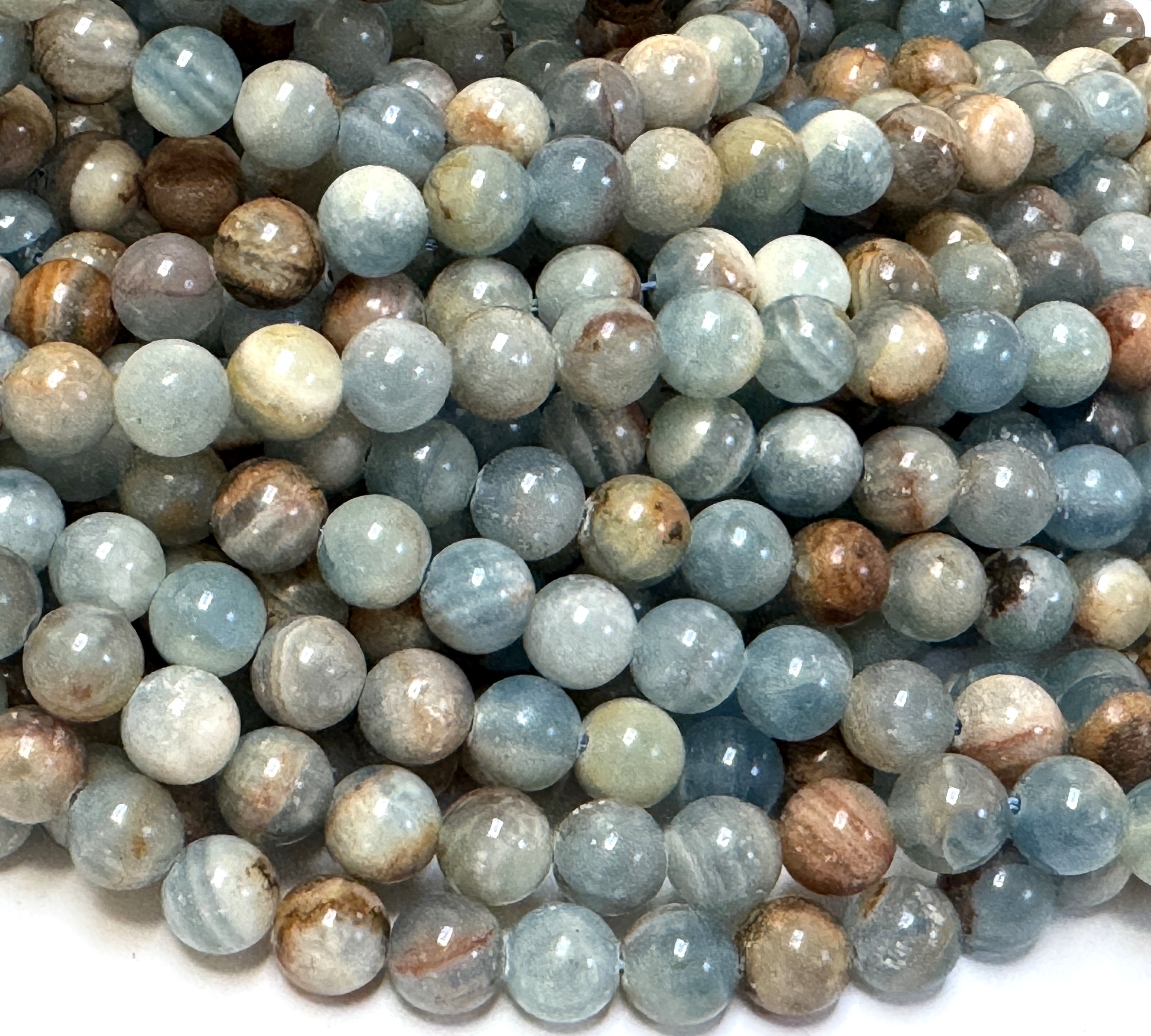 Argentina Lemurian Aquatine Calcite 8mm round natural gemstone beads - Oz Beads