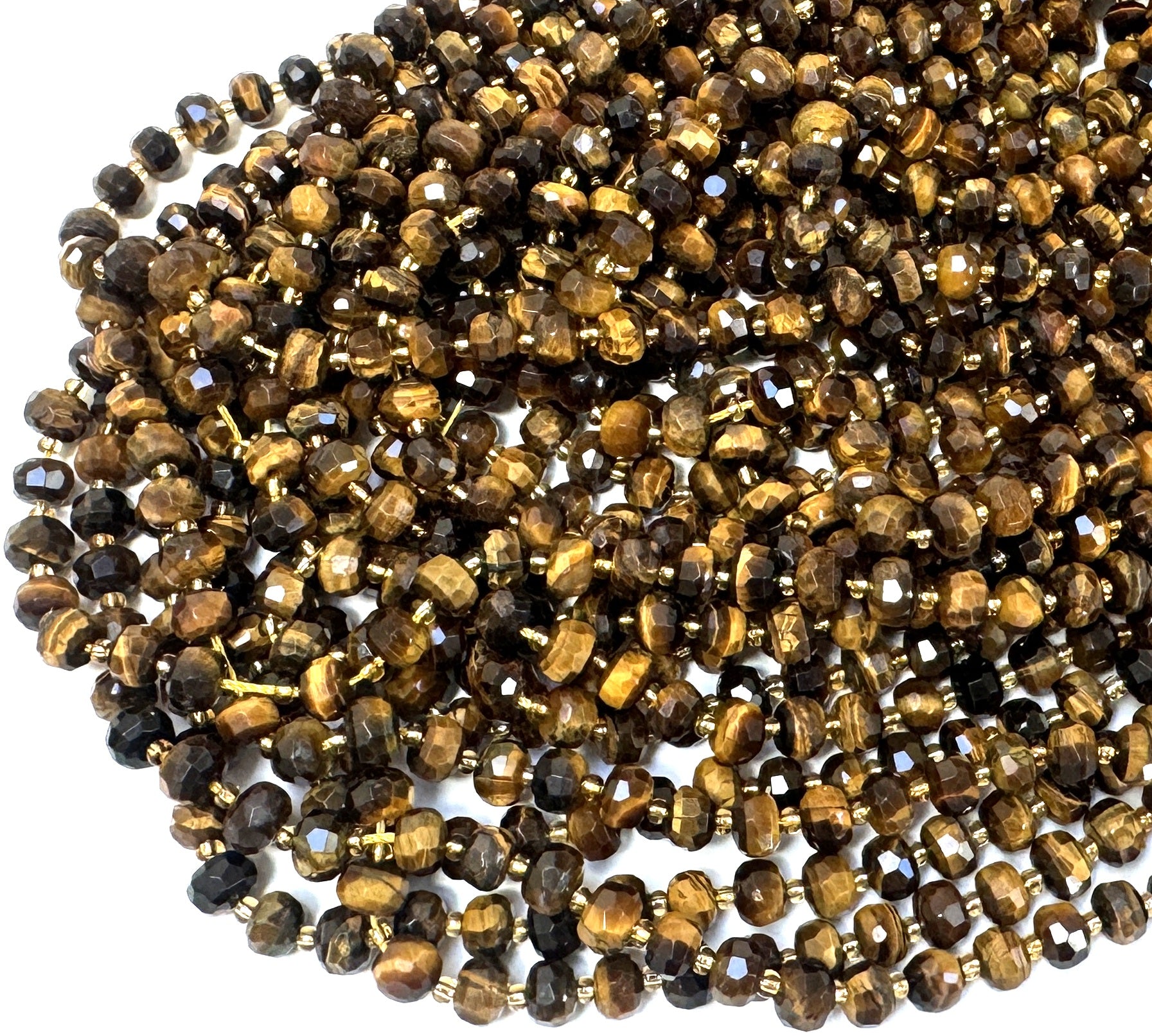 Yellow Tiger Eye 6x8mm faceted rondelle gemstone beads 38cm strand