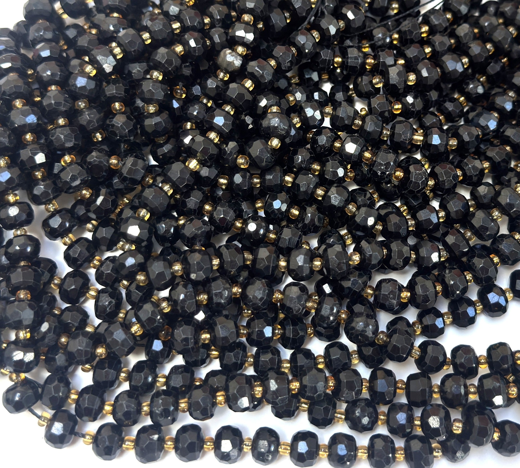 Black Tourmaline 6x8mm faceted rondelle gemstone beads 38cm strand