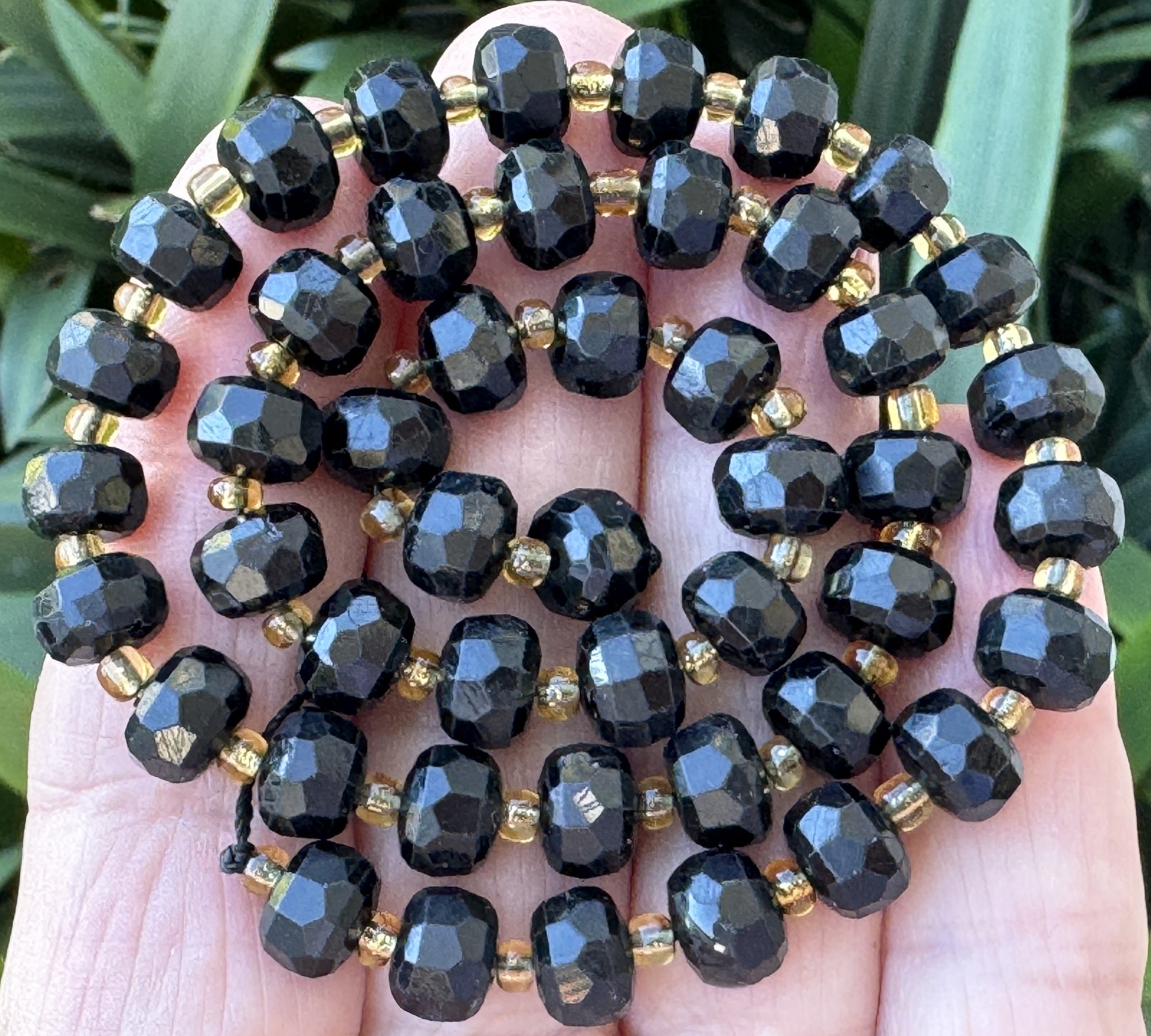 Black Tourmaline 6x8mm faceted rondelle gemstone beads 38cm strand