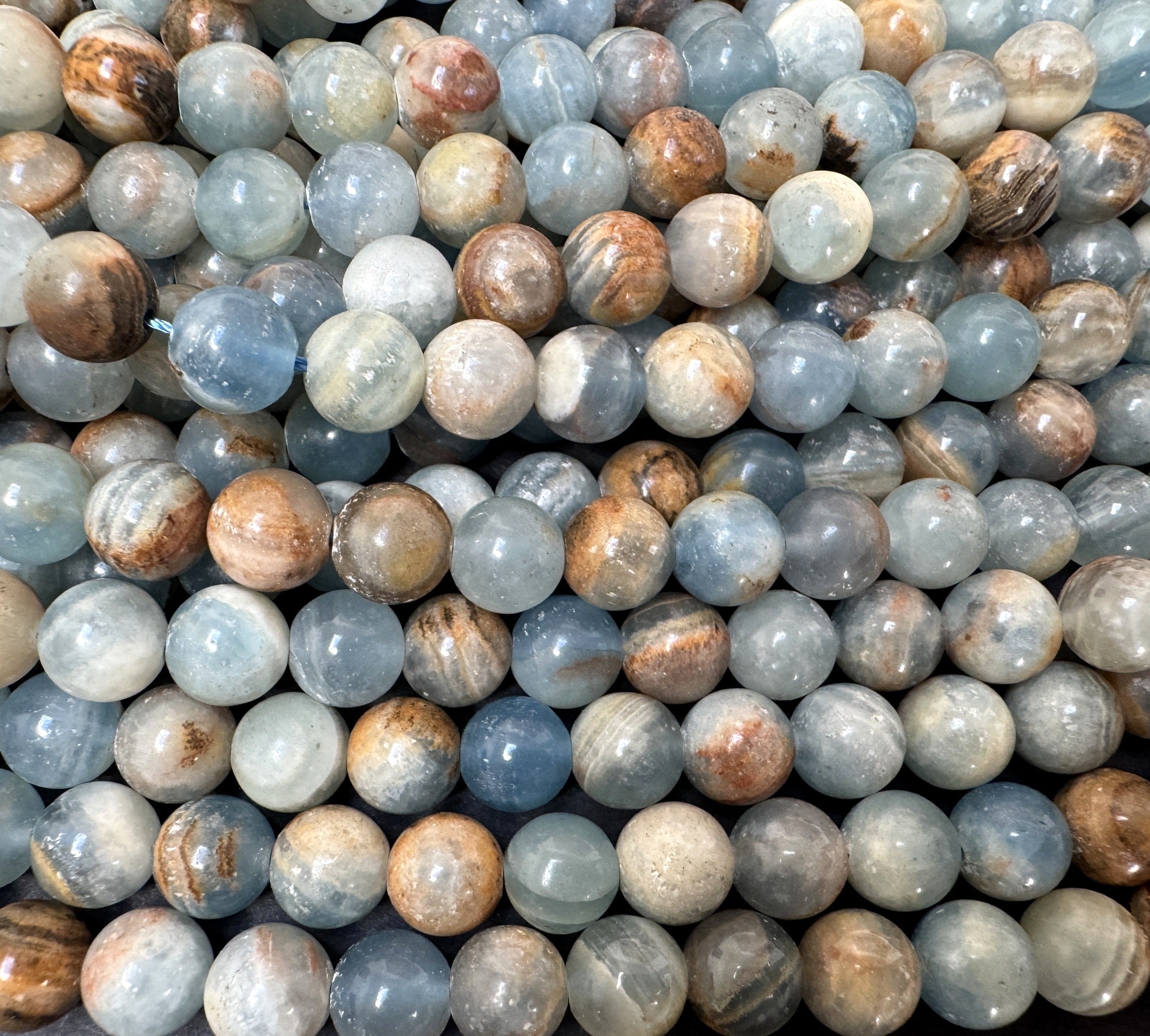 Argentina Lemurian Aquatine Calcite 8mm round natural gemstone beads 39cm strand