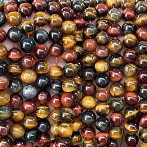 Tiger Eye mix color 8mm round polished gemstone beads 15.5" strand - Oz Beads 