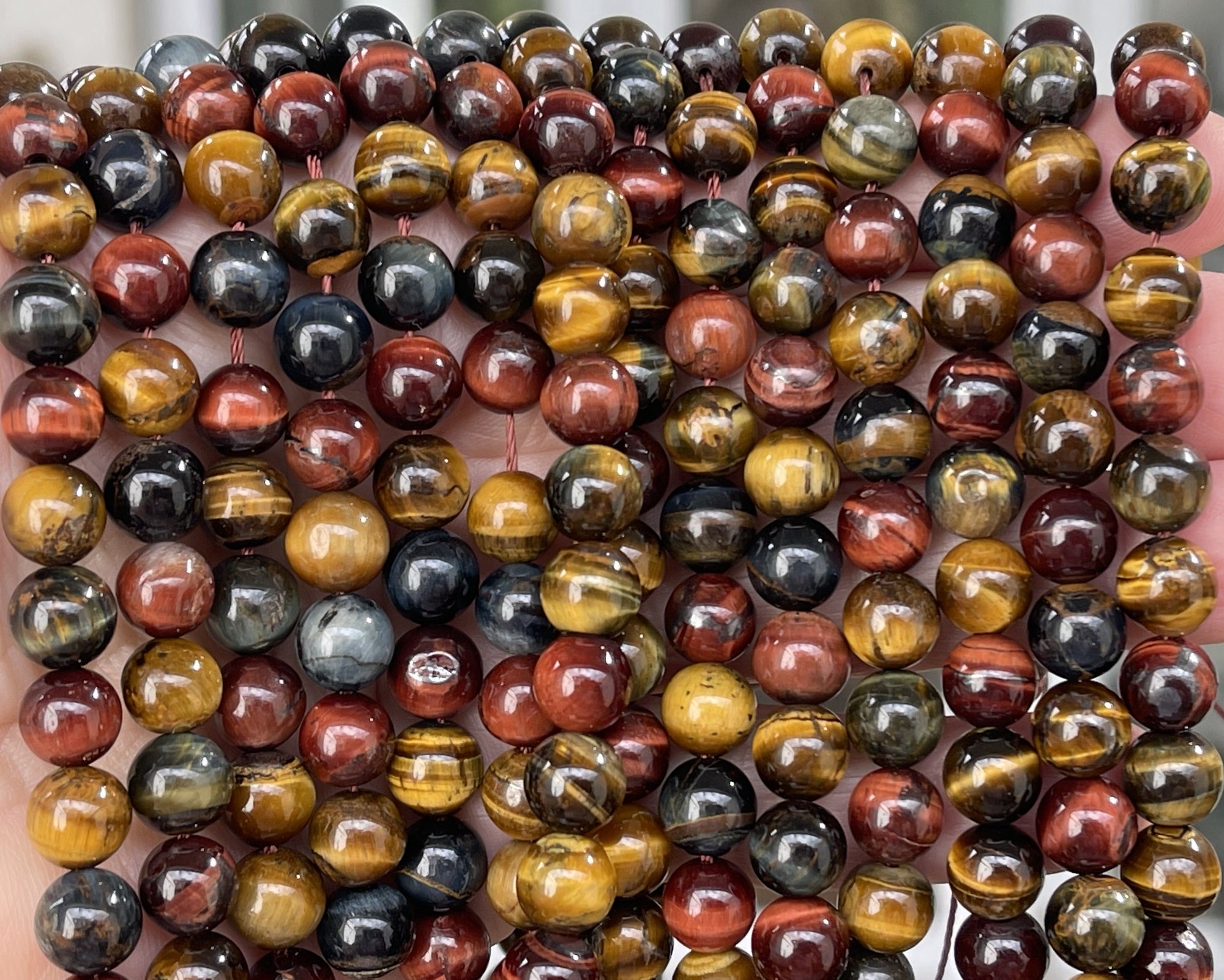 Tiger Eye mix color 8mm round polished gemstone beads 15.5" strand - Oz Beads 