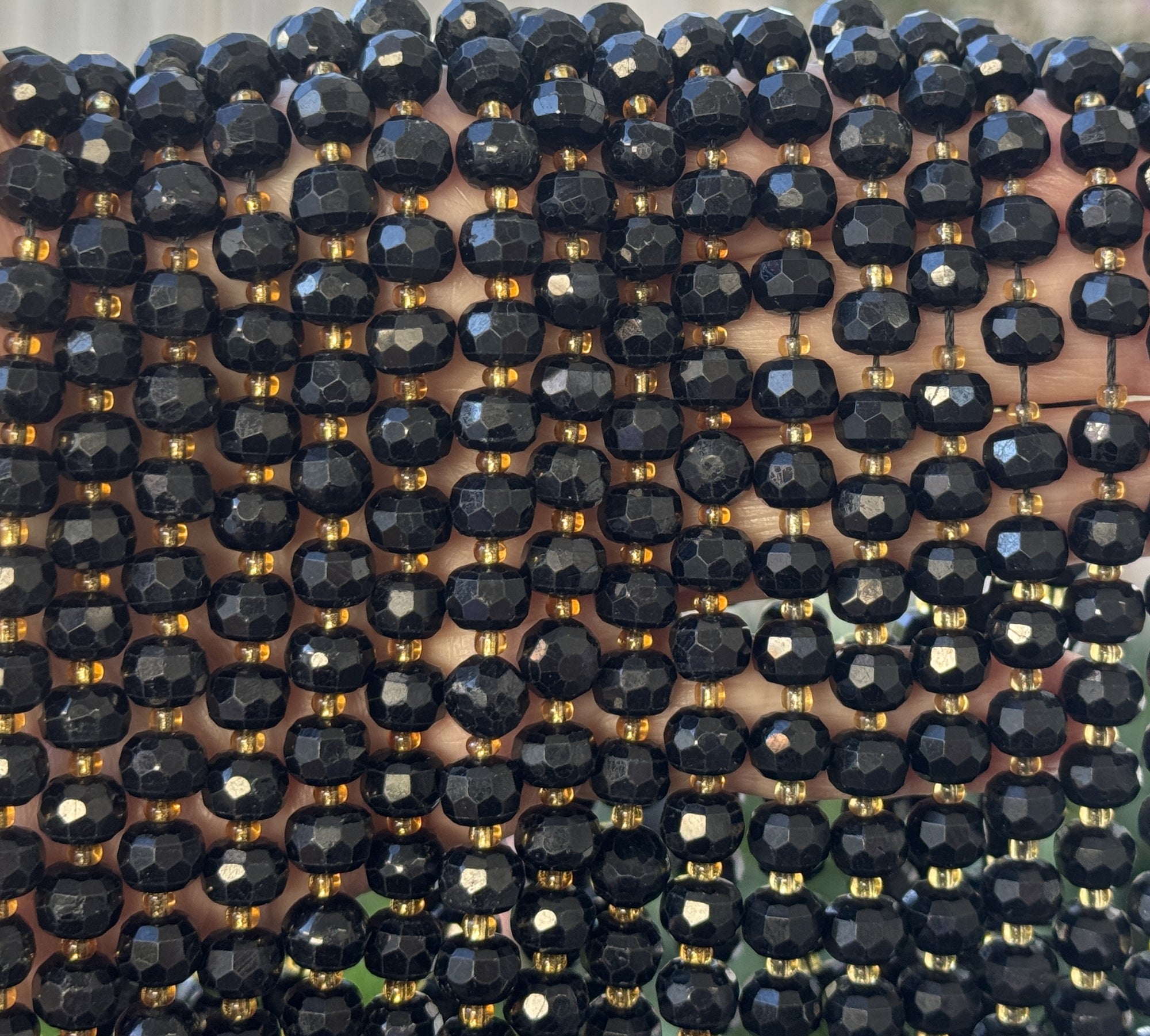 Black Tourmaline 6x8mm faceted rondelle gemstone beads 38cm strand