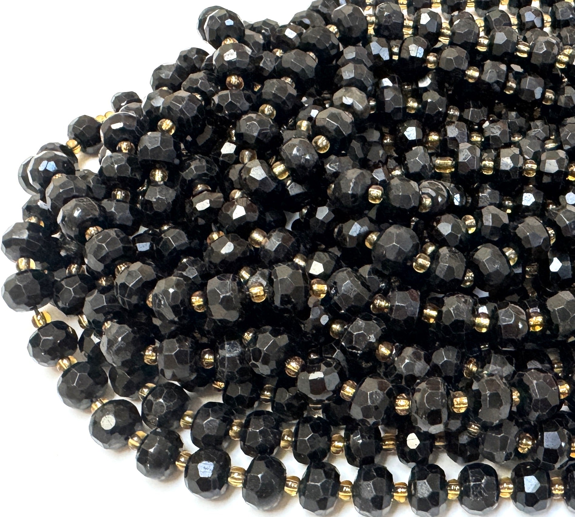 Black Tourmaline 6x8mm faceted rondelle gemstone beads 38cm strand