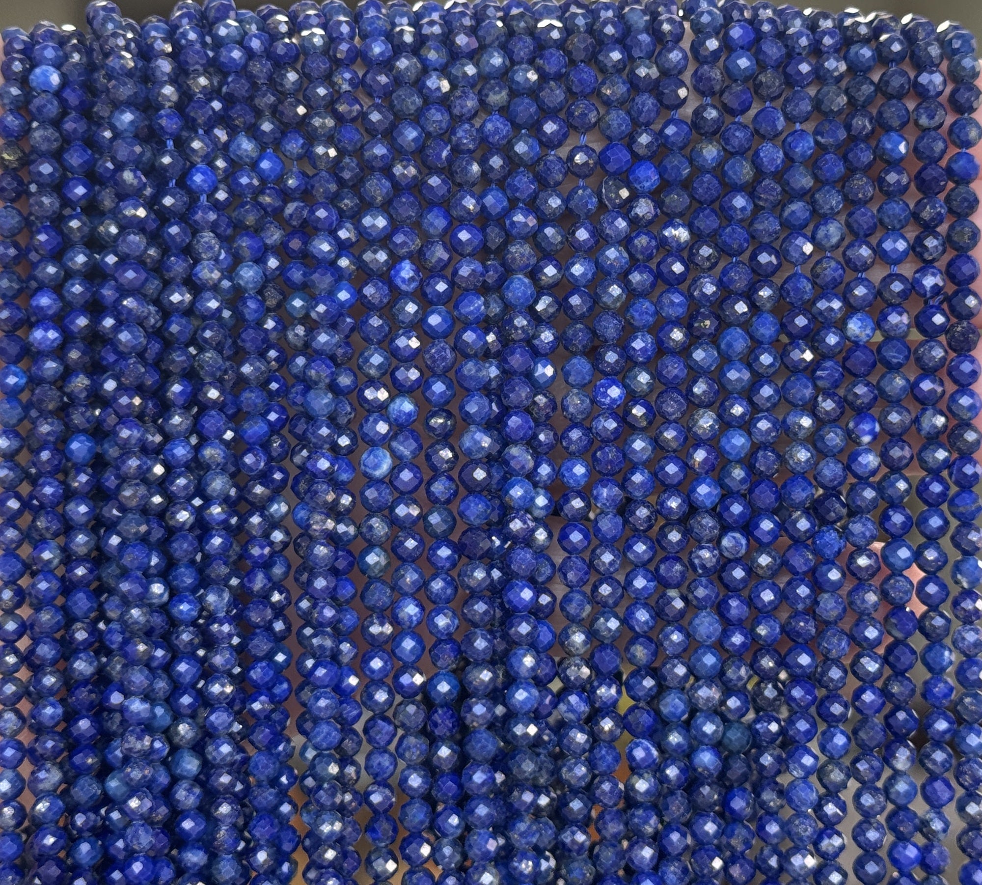 Lapis Lazuli 3mm 4mm faceted round natural gemstone beads 15.5" strand