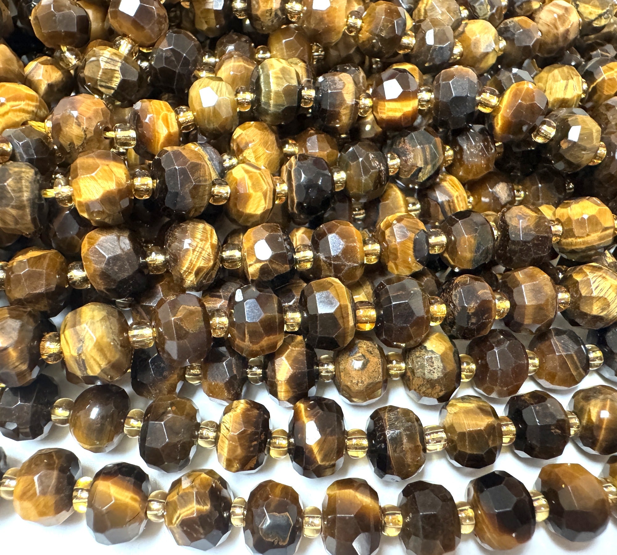 Yellow Tiger Eye 6x8mm faceted rondelle gemstone beads 38cm strand