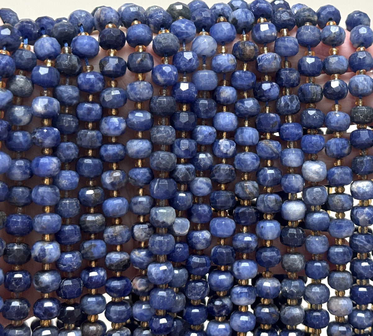 Blue Sodalite 6x8mm micro faceted rondelle beads 38cm strand - Oz Beads