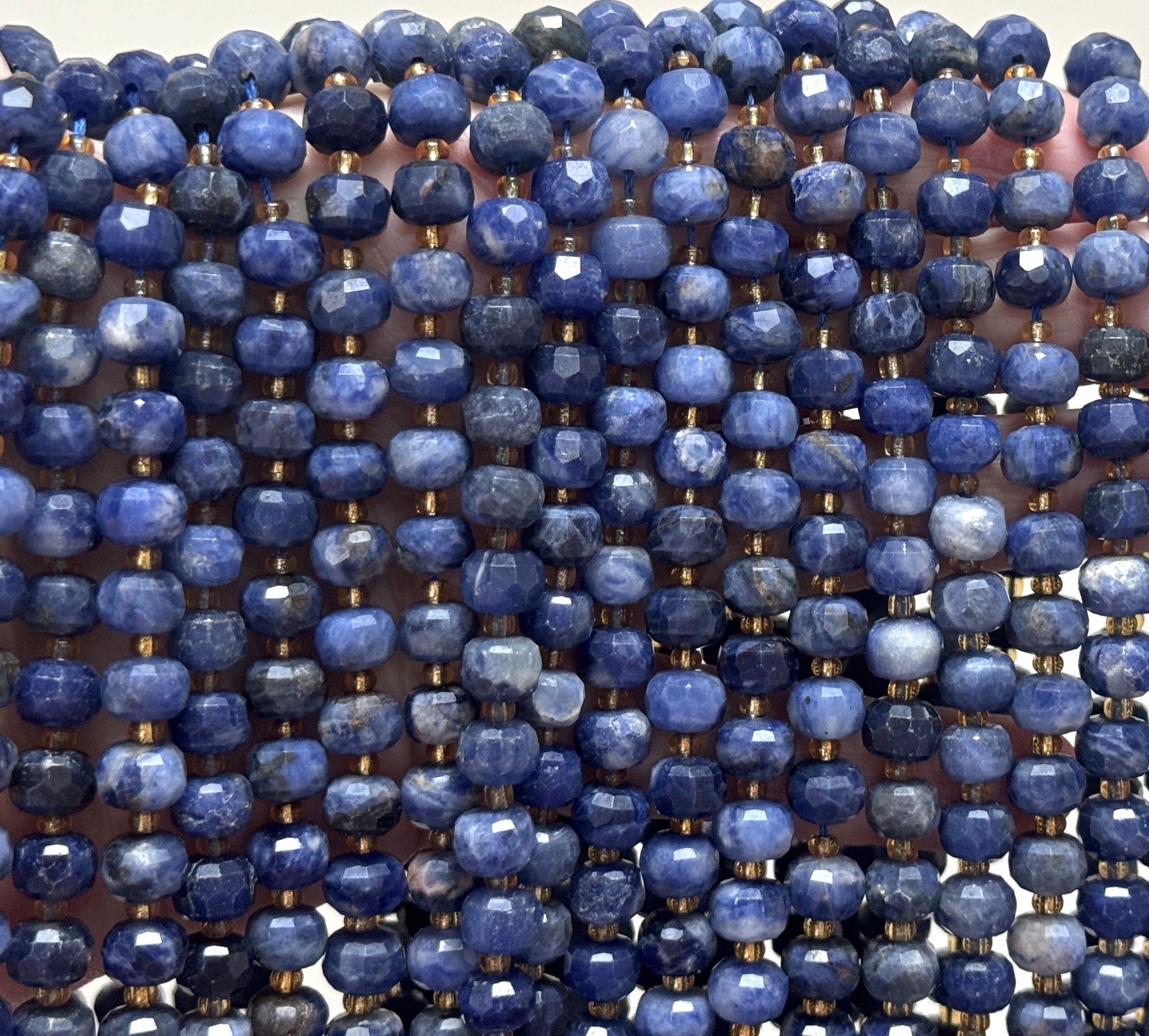 Blue Sodalite 6x8mm micro faceted rondelle beads 38cm strand - Oz Beads