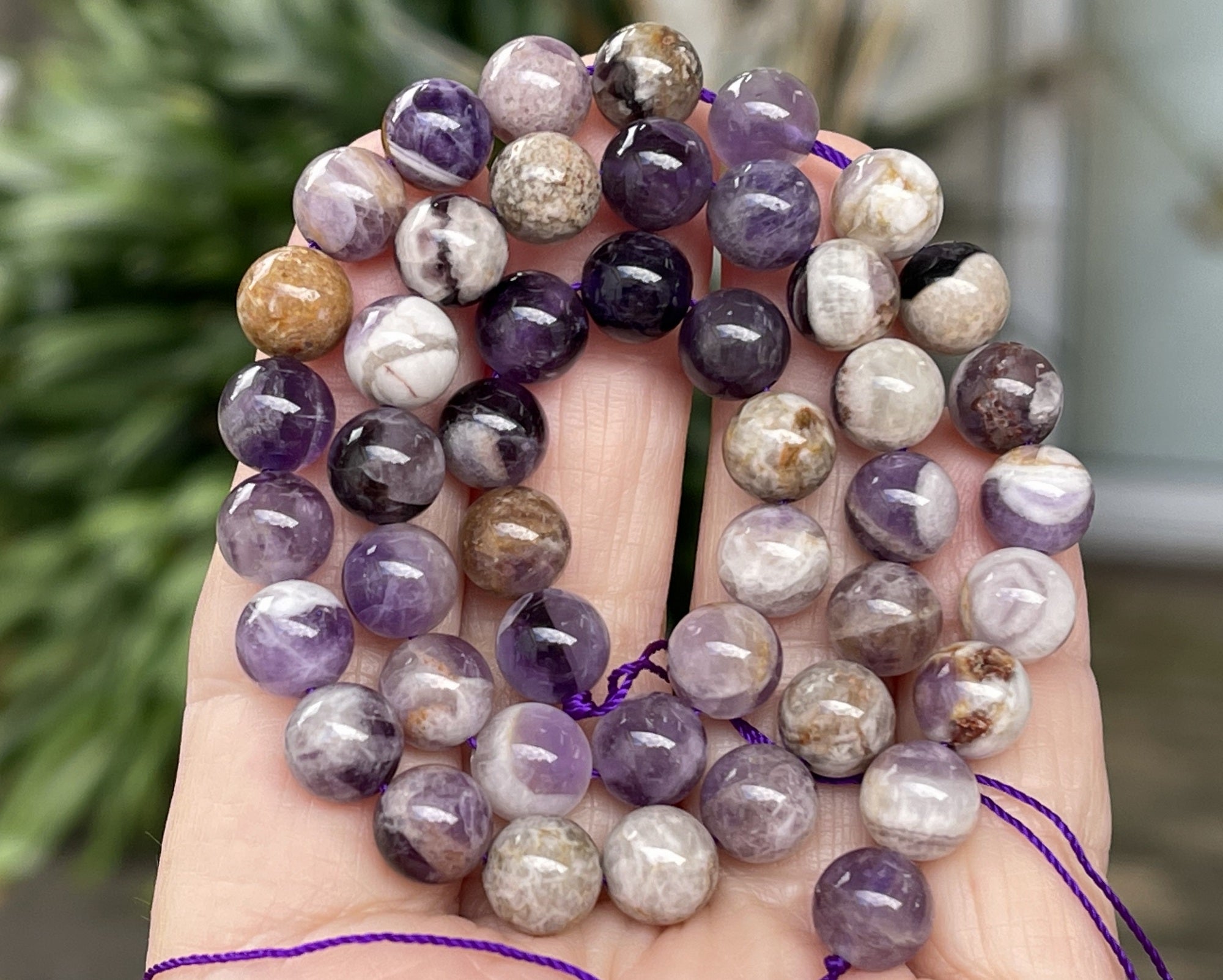 Flower Amethyst 8mm round natural gemstone beads 15.5" strand - Oz Beads 