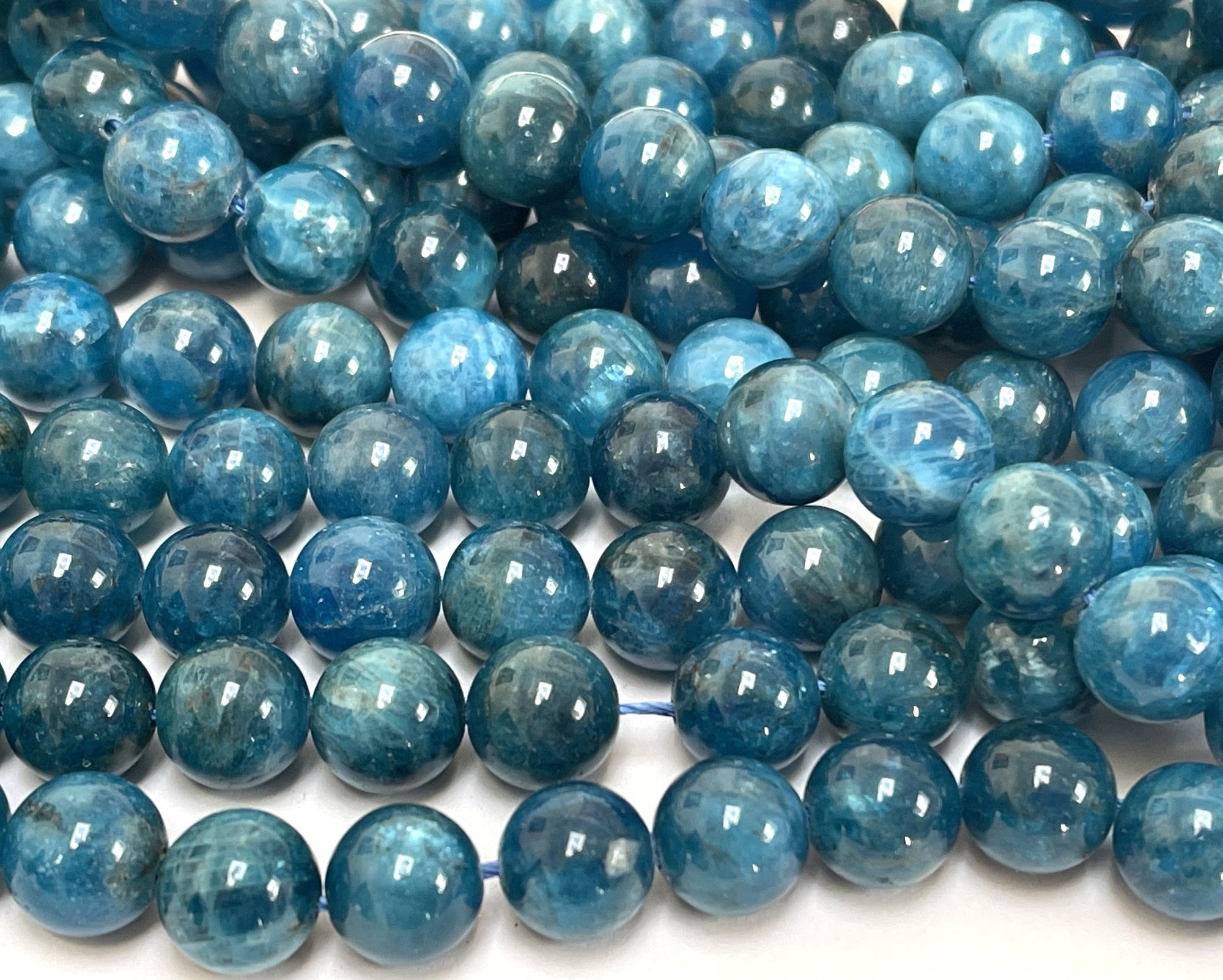 Blue Apatite 10mm round natural gemstone beads 15.5" strand