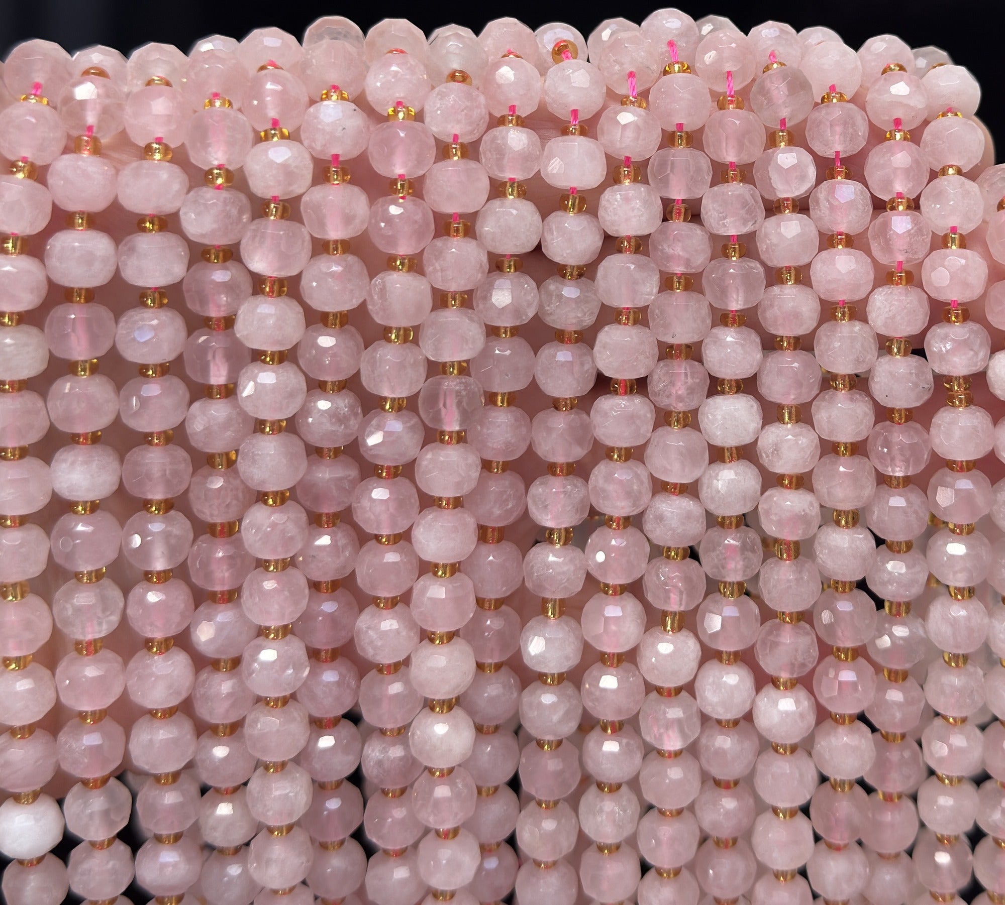 Madagascar Rose Quartz 6x8mm micro faceted rondelle beads 38cm strand