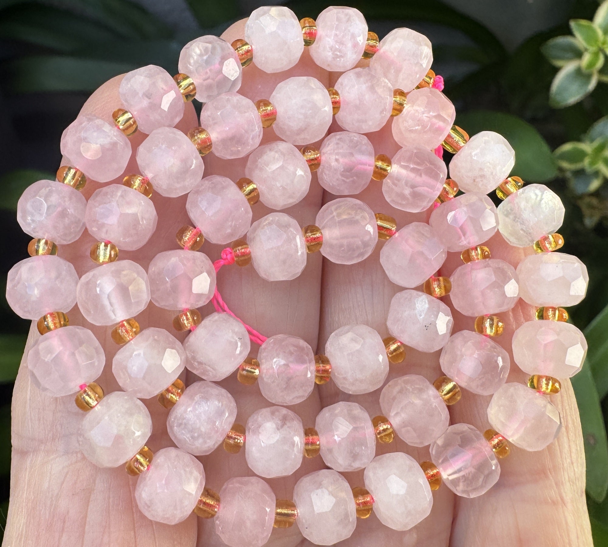 Madagascar Rose Quartz 6x8mm micro faceted rondelle beads 38cm strand