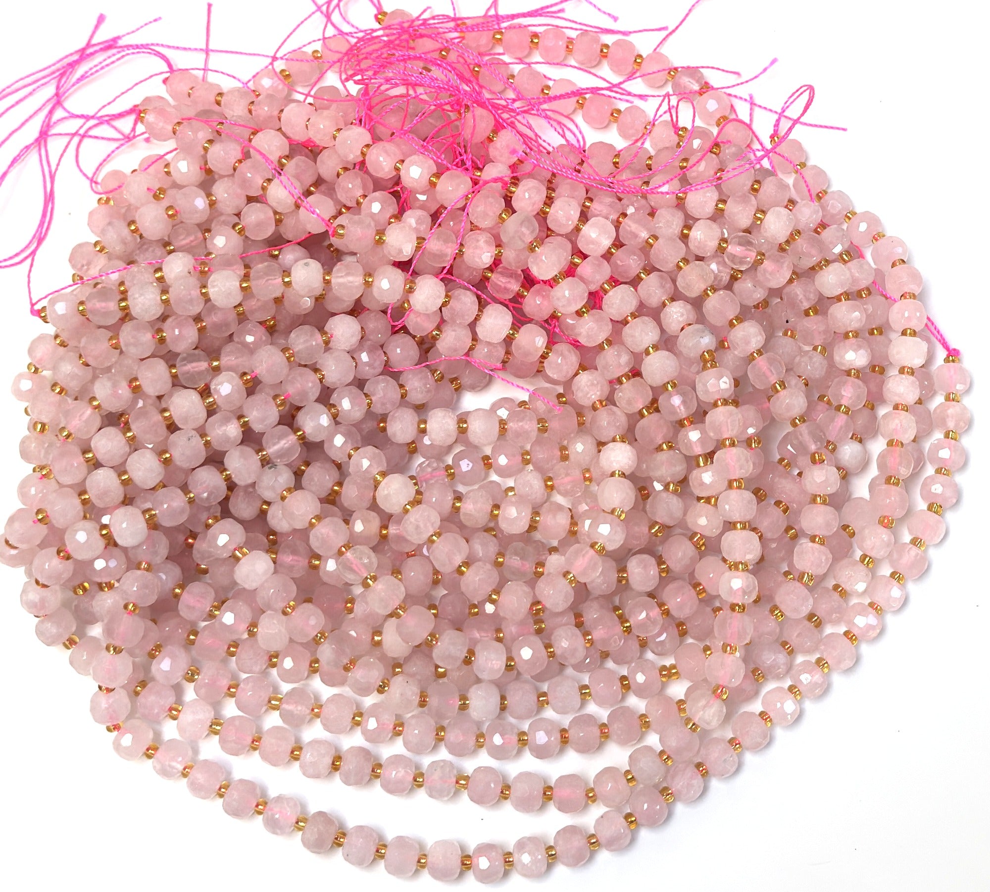 Madagascar Rose Quartz 6x8mm micro faceted rondelle beads 38cm strand