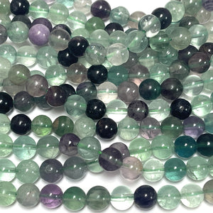 Fluorite 8mm round natural gemstone beads 15" strand - Oz Beads 