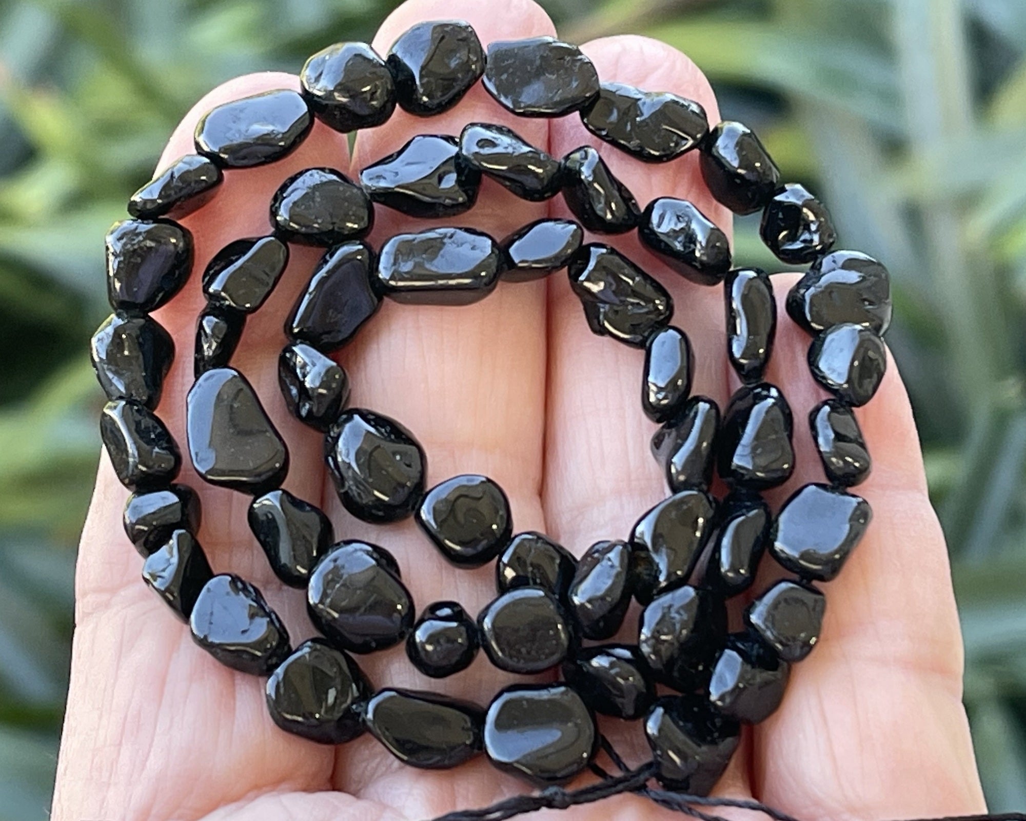 Black Tourmaline 6-8mm nuggets natural gemstone beads 16" strand