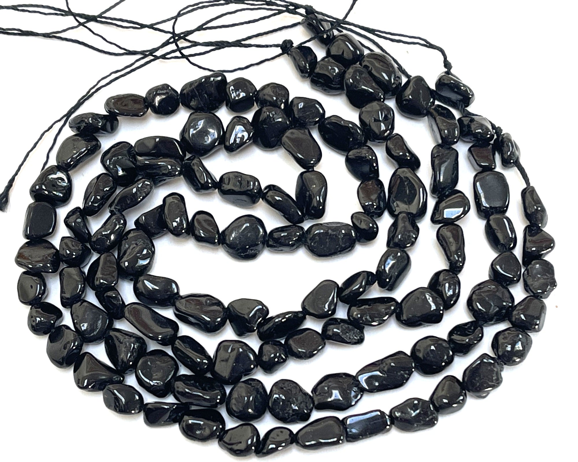 Black Tourmaline 6-8mm nuggets natural gemstone beads 16" strand