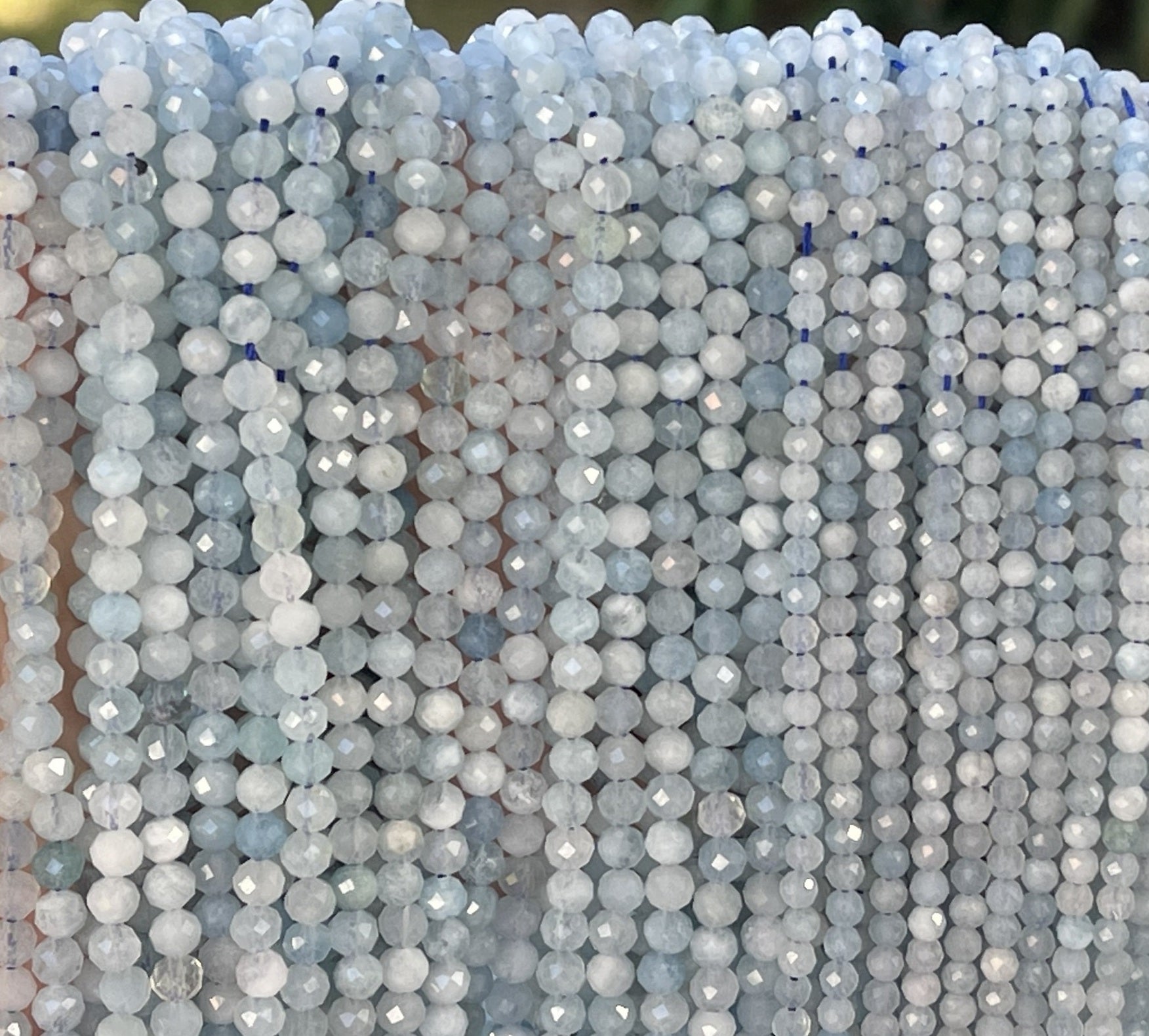 Aquamarine 3mm 4mm faceted round natural gemstone beads 15.5" strand