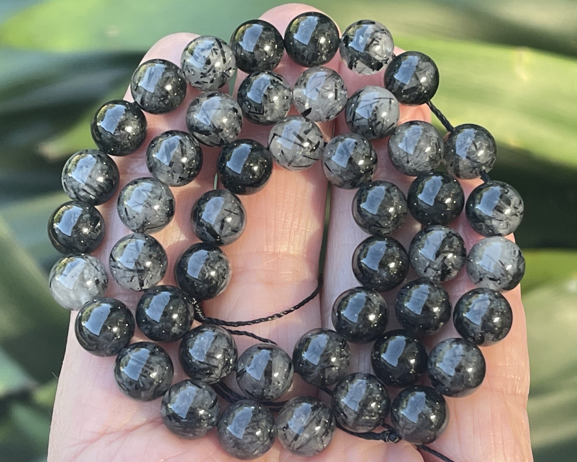Black Tourmaline Rutilated Quartz 8mm round natural gemstone beads 15.5" strand