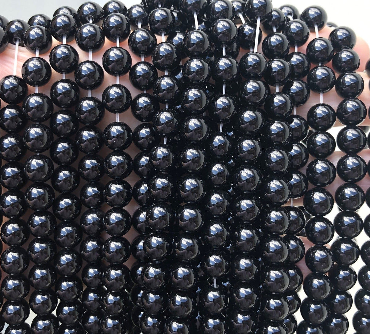 Black Onyx 6mm round polished gemstone beads 15.5" strand - Oz Beads 