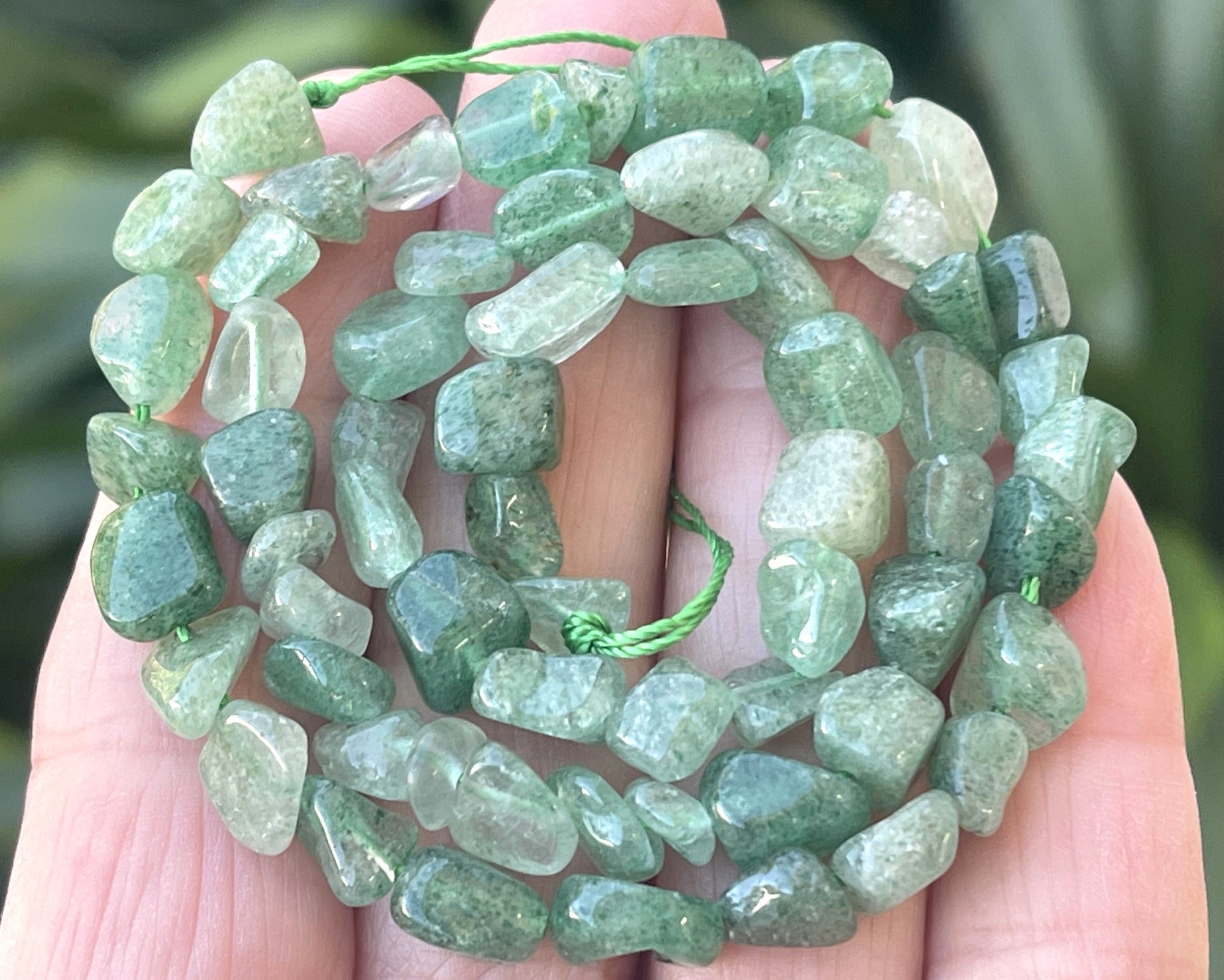 Green Strawberry Quartz 6-8mm nuggets natural gemstone beads 16" strand