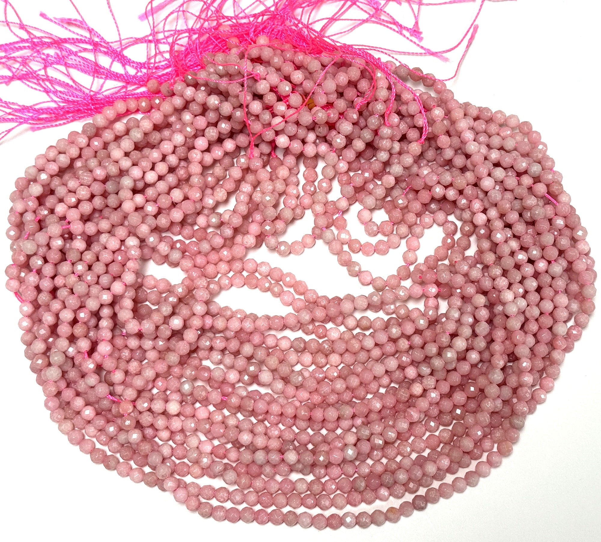 Chinese Pink Opal 3mm 4mm faceted round natural gemstone beads 15.5" strand
