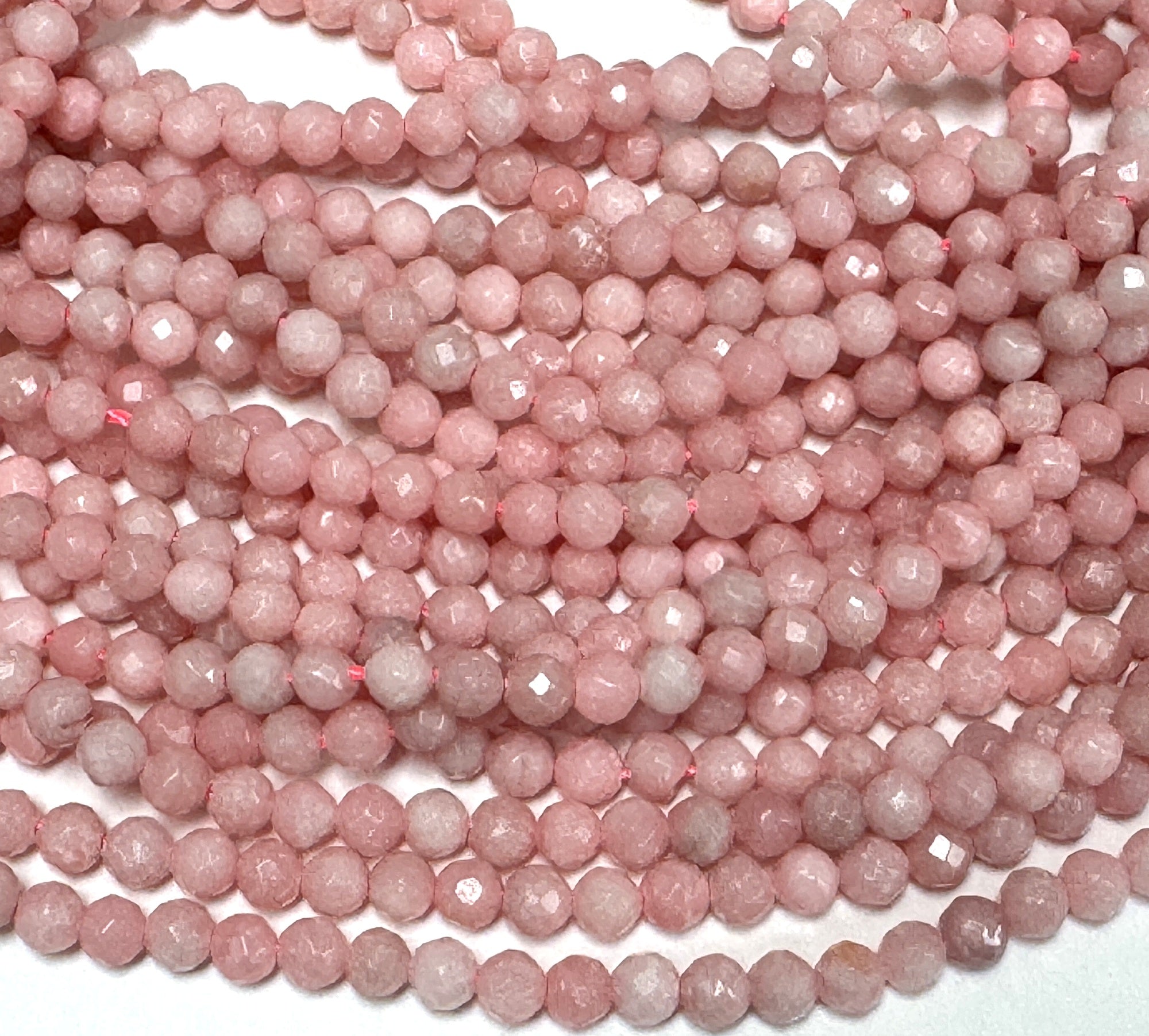 Chinese Pink Opal 3mm 4mm faceted round natural gemstone beads 15.5" strand