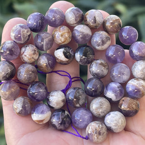 Flower Amethyst 10mm round natural gemstone beads 15.5" strand - Oz Beads 