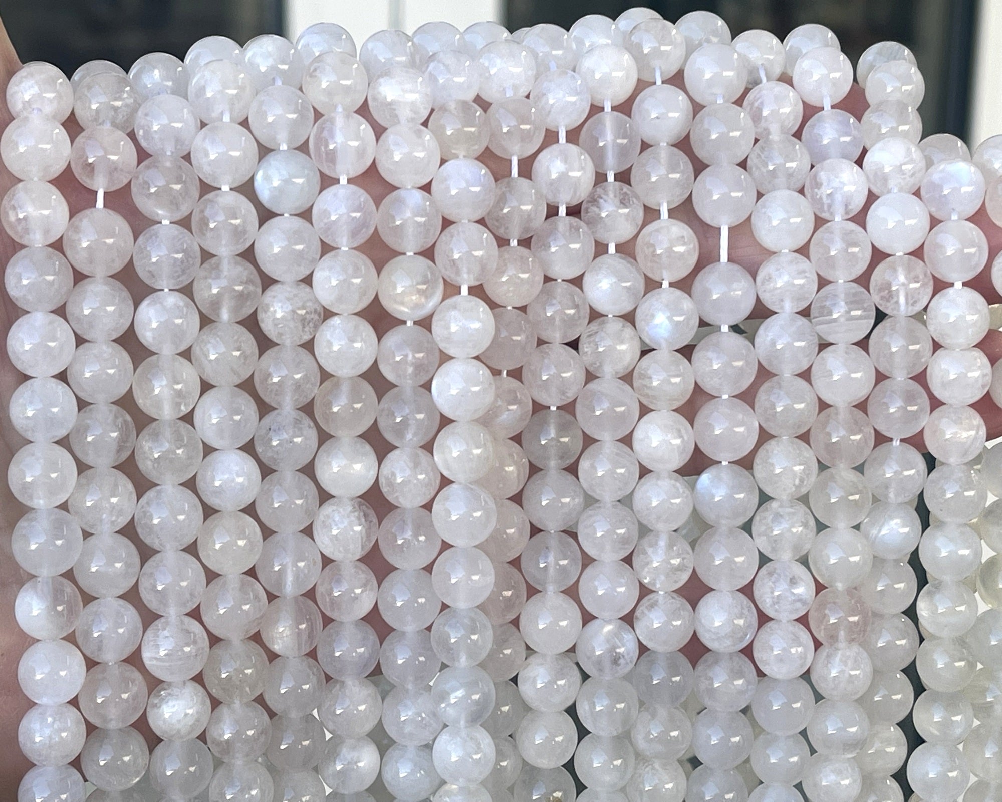 White Rainbow Moonstone 8mm round natural gemstone beads 15.5" strand