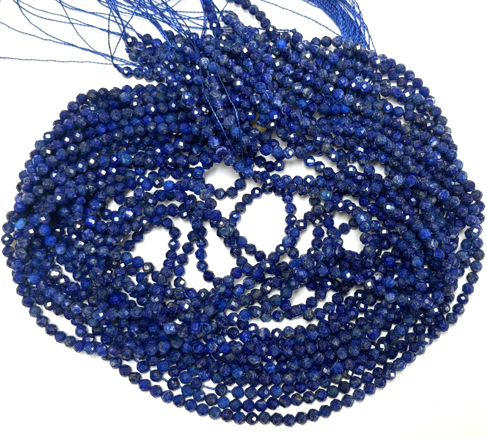 Lapis Lazuli 3mm 4mm faceted round natural gemstone beads 15.5" strand