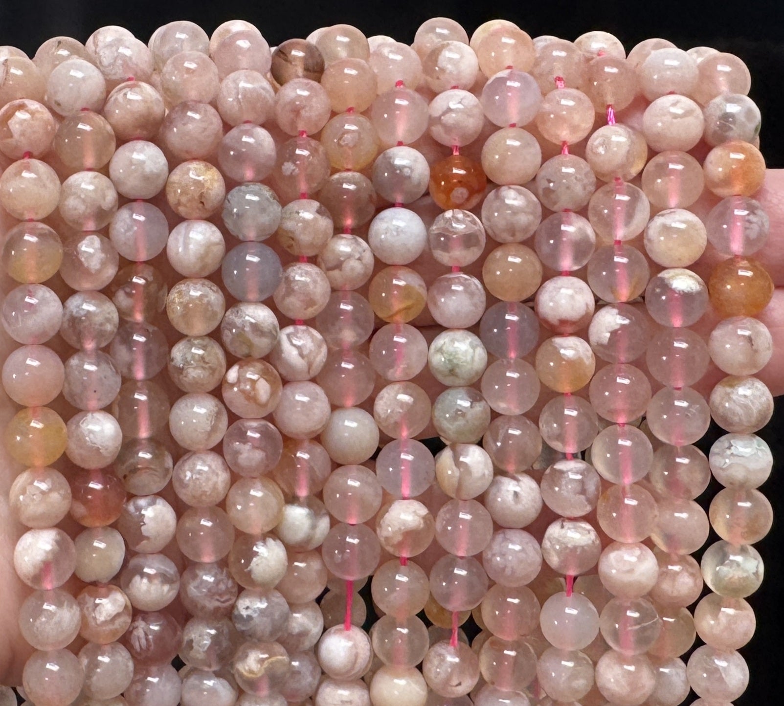 Pink Sakura Agate 8mm round natural gemstone beads 15.5" strand