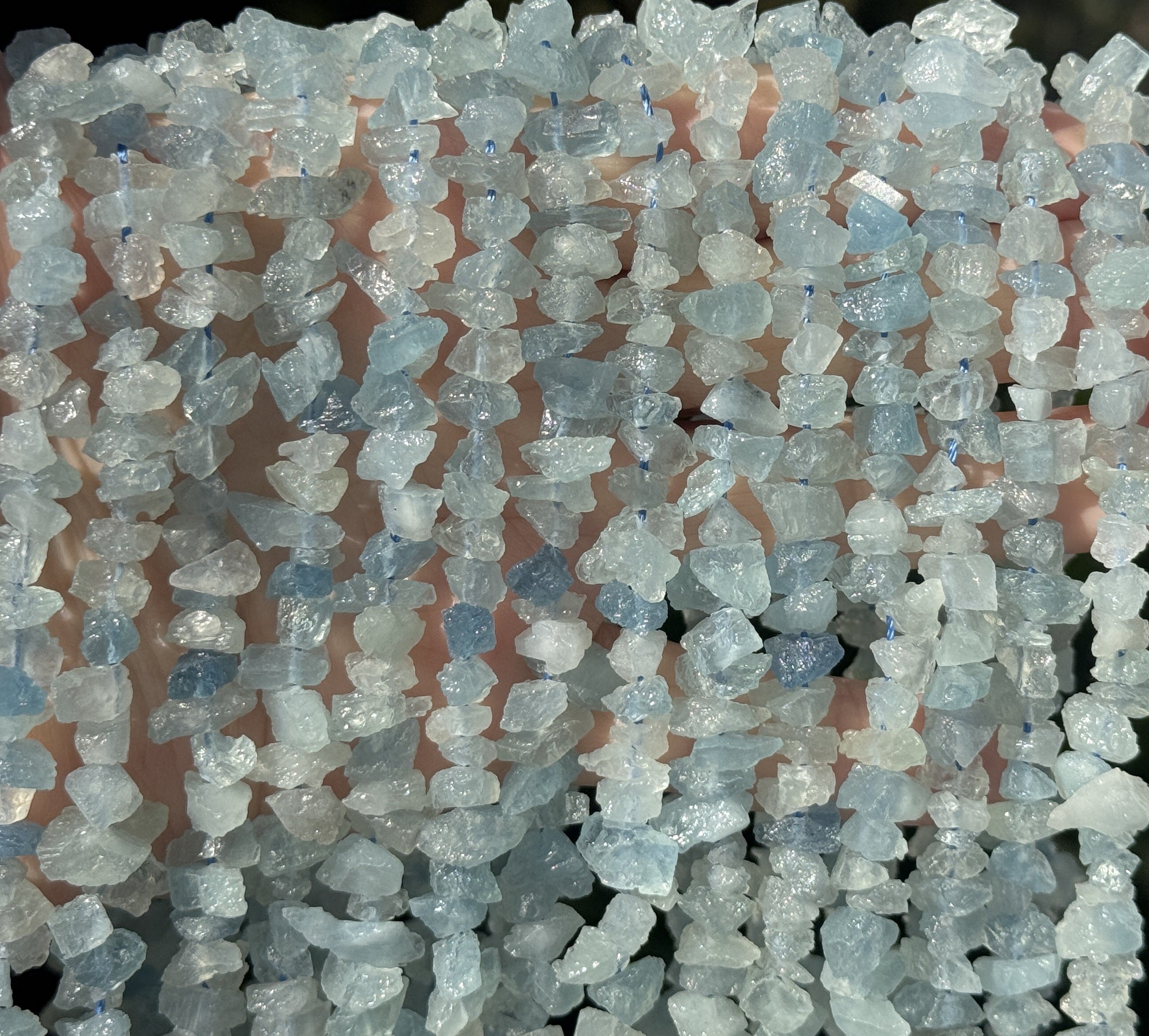Aquamarine raw rough chip beads center drilled natural gemstone chips 16" strand
