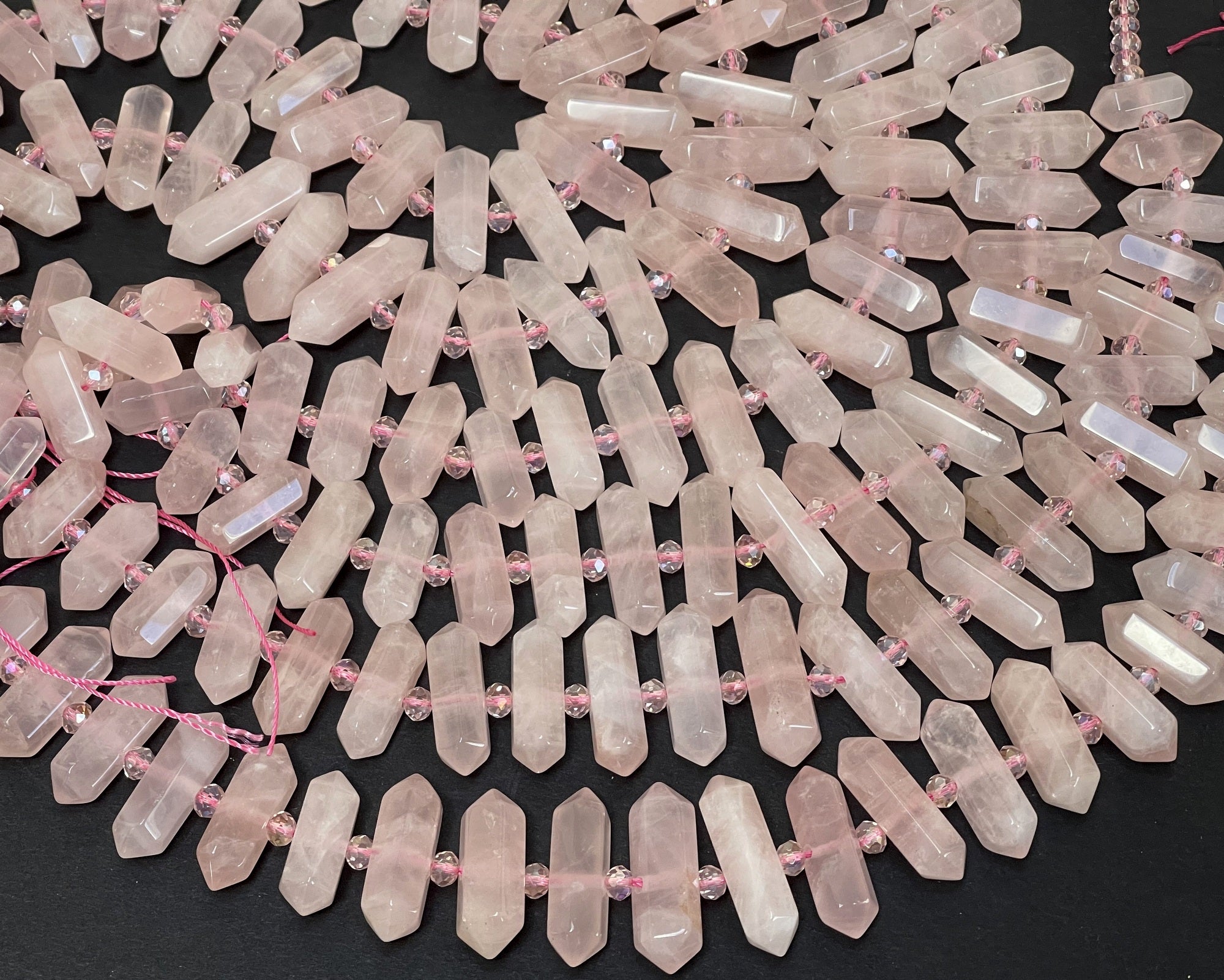 Rose Quartz Points 25 double terminated centre drilled natural crystal beads